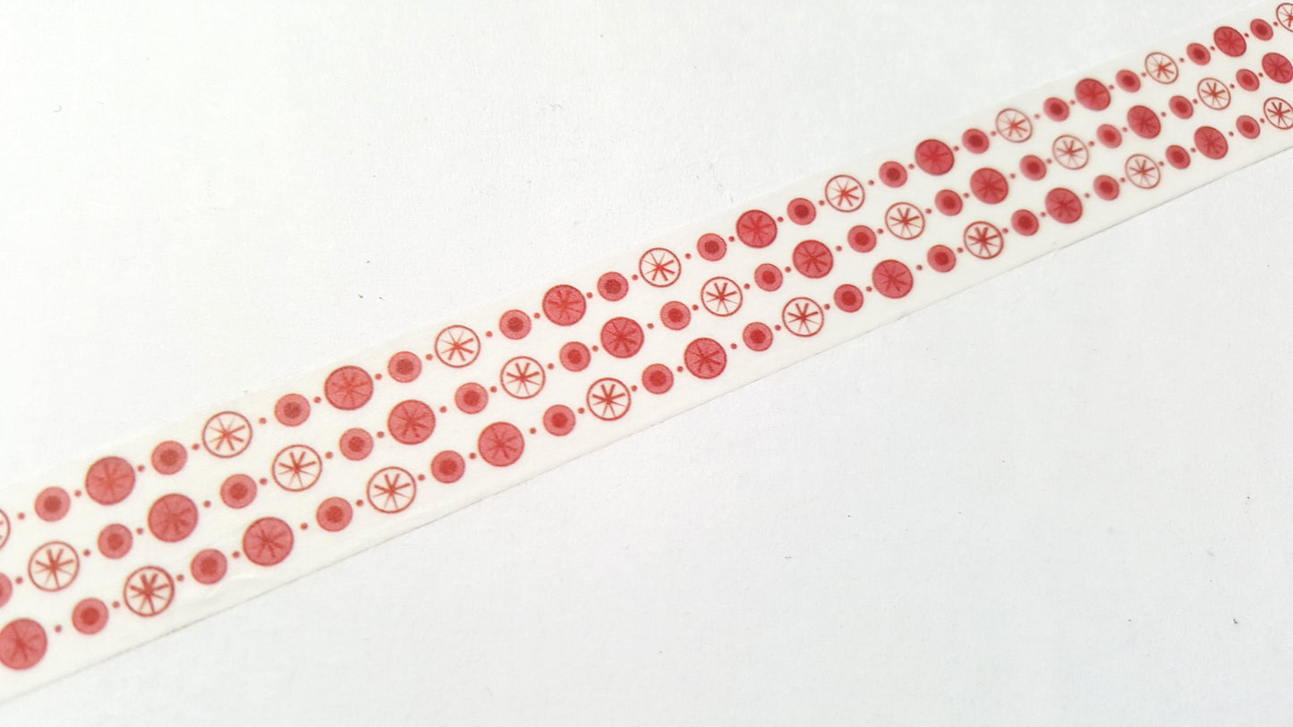 1 x 10m roll adhesive craft washi tape - 15mm - red snowglobes