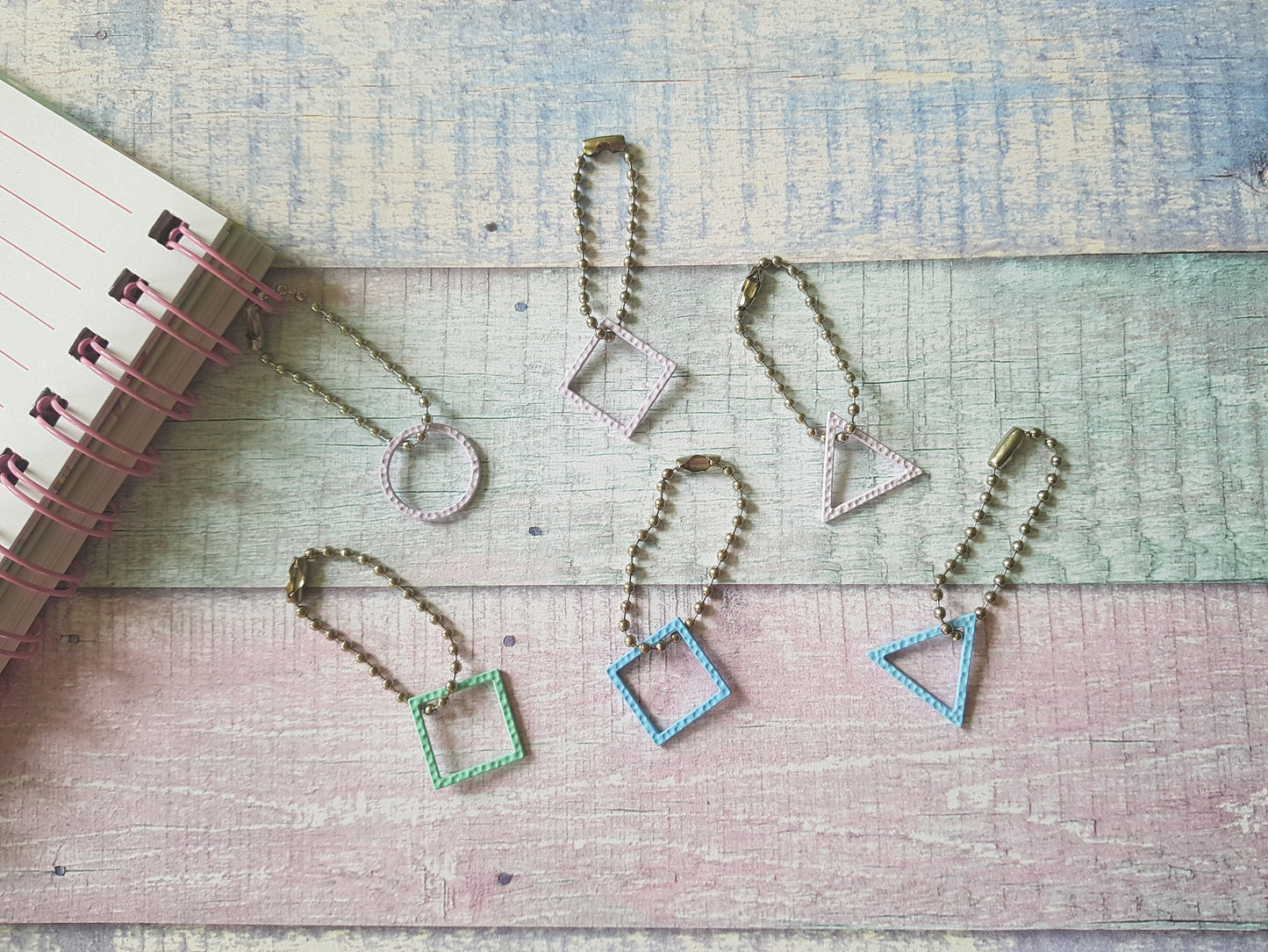 Pastel Geometric Planner Charm | Circle, Square, Triangle | Metal Pendant Accessory | Cute Journal & Zipper Decor