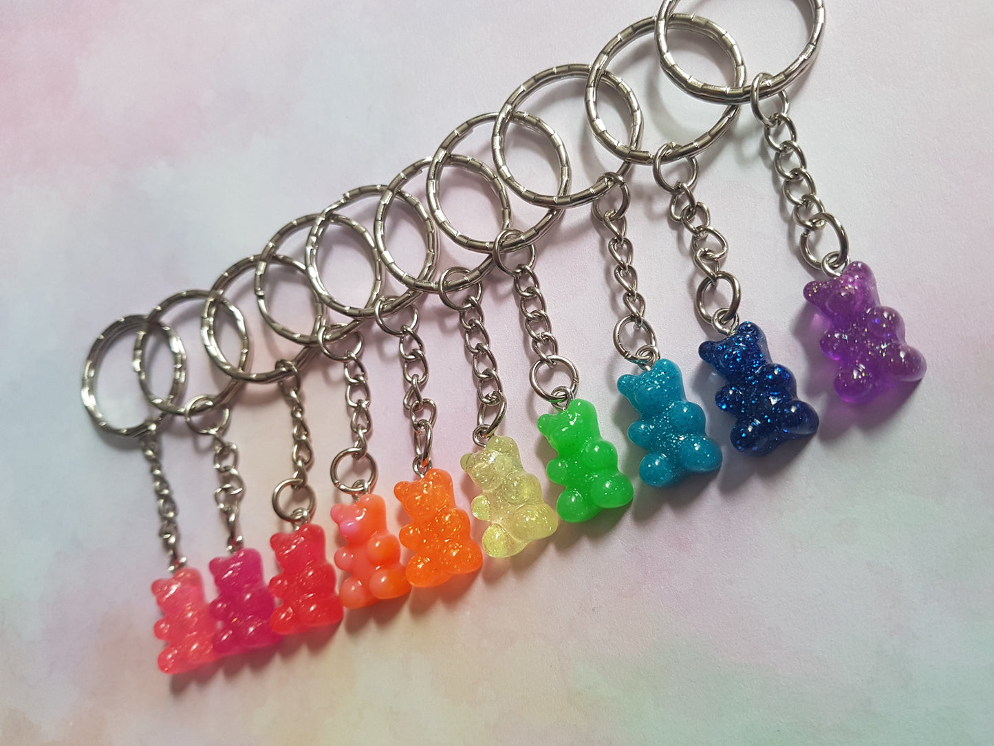 Glitter Gummy Bear Keyring | Fun Resin Pendant on Silver Tone Split Ring | Cute Sweet Tooth Accessory