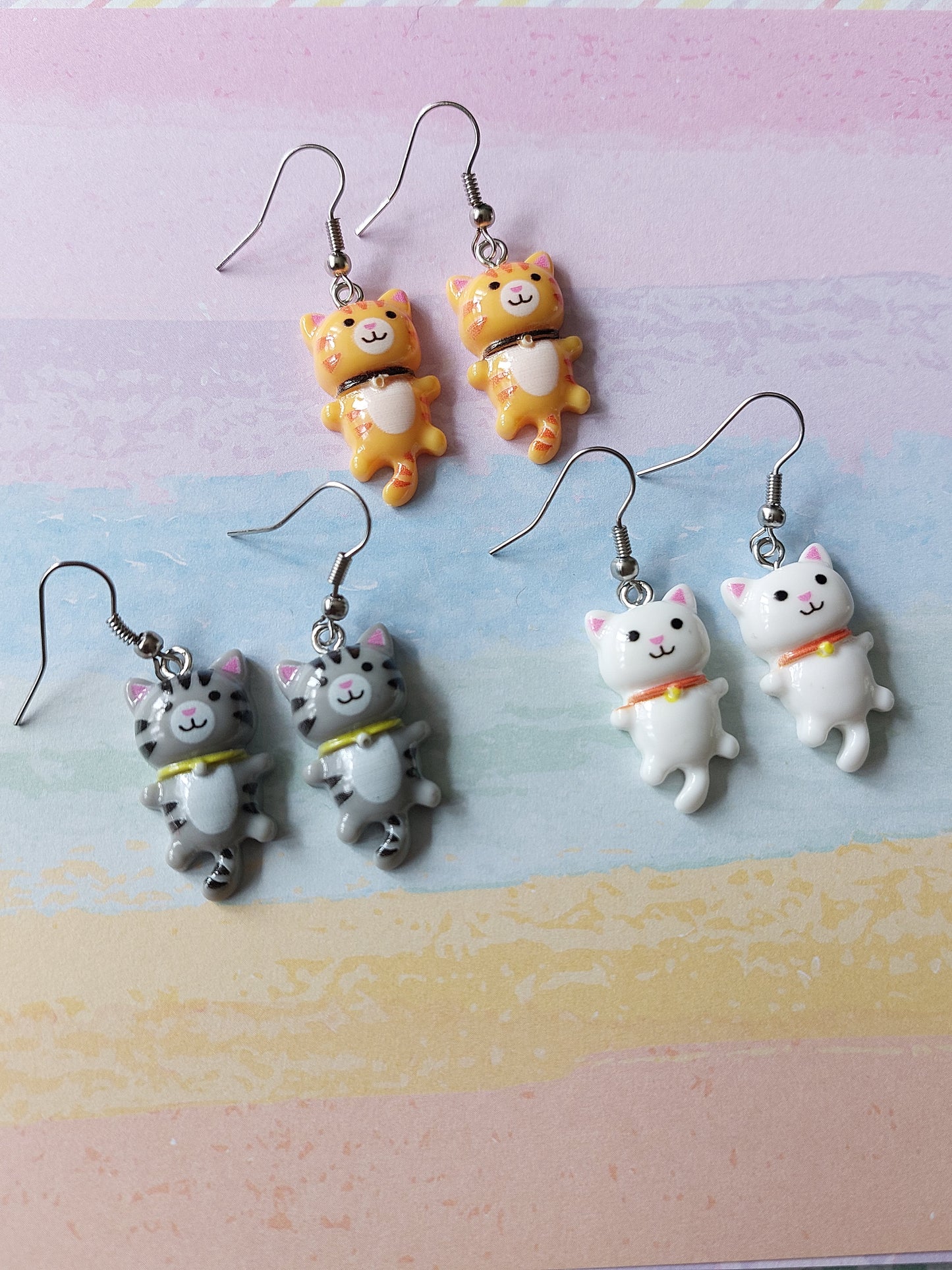 Cat Earrings | Resin Dangle Earrings | Cute Kawaii Jewellery | Ginger, Tabby & White Options