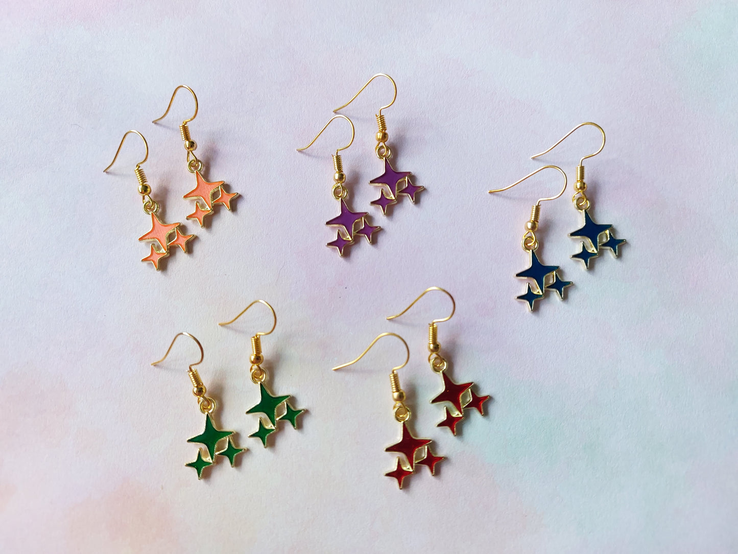 Star Earrings | Gold Plated Enamel Dangle | Colourful Cute Jewellery