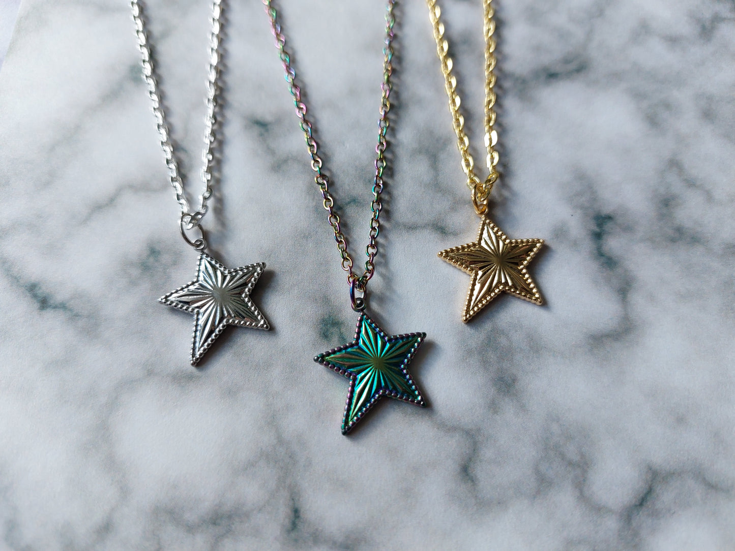 textured star necklaces