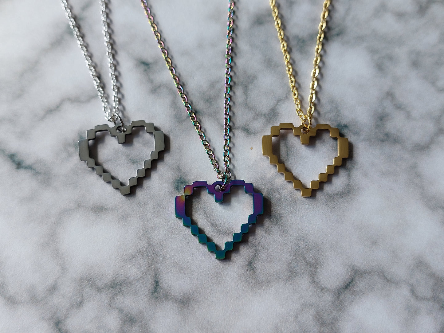 Pixel Heart Necklace - Stainless Steel Pendant, Gamer Jewelry, Cute Geeky Accessory, Gift for Her, Retro Pixel Art