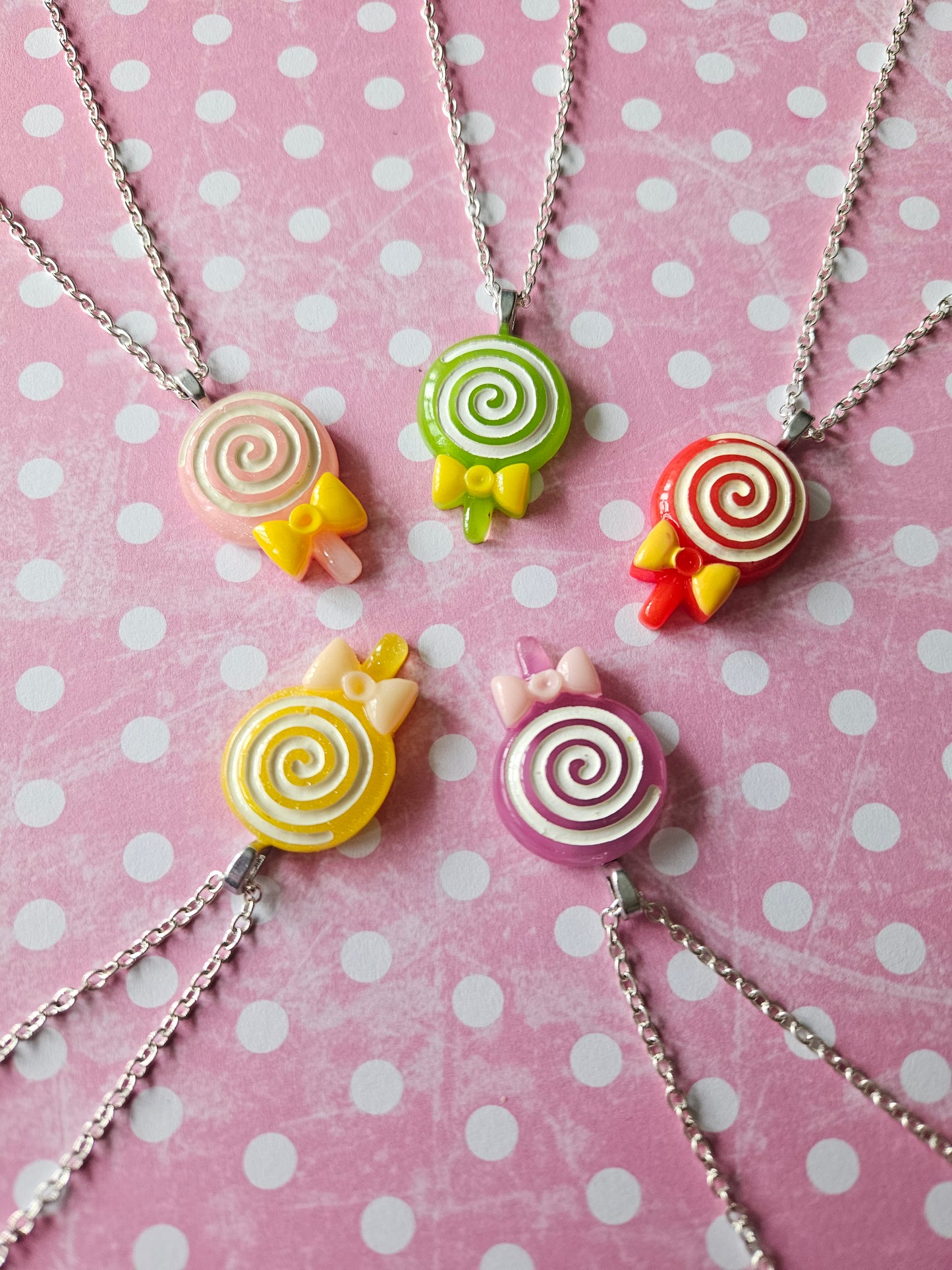 Lollipop Necklace | Resin Candy Pendant on Silver Plated Chain, Cute Kawaii Sweet Jewelry, Handmade Gift for Women & Girls