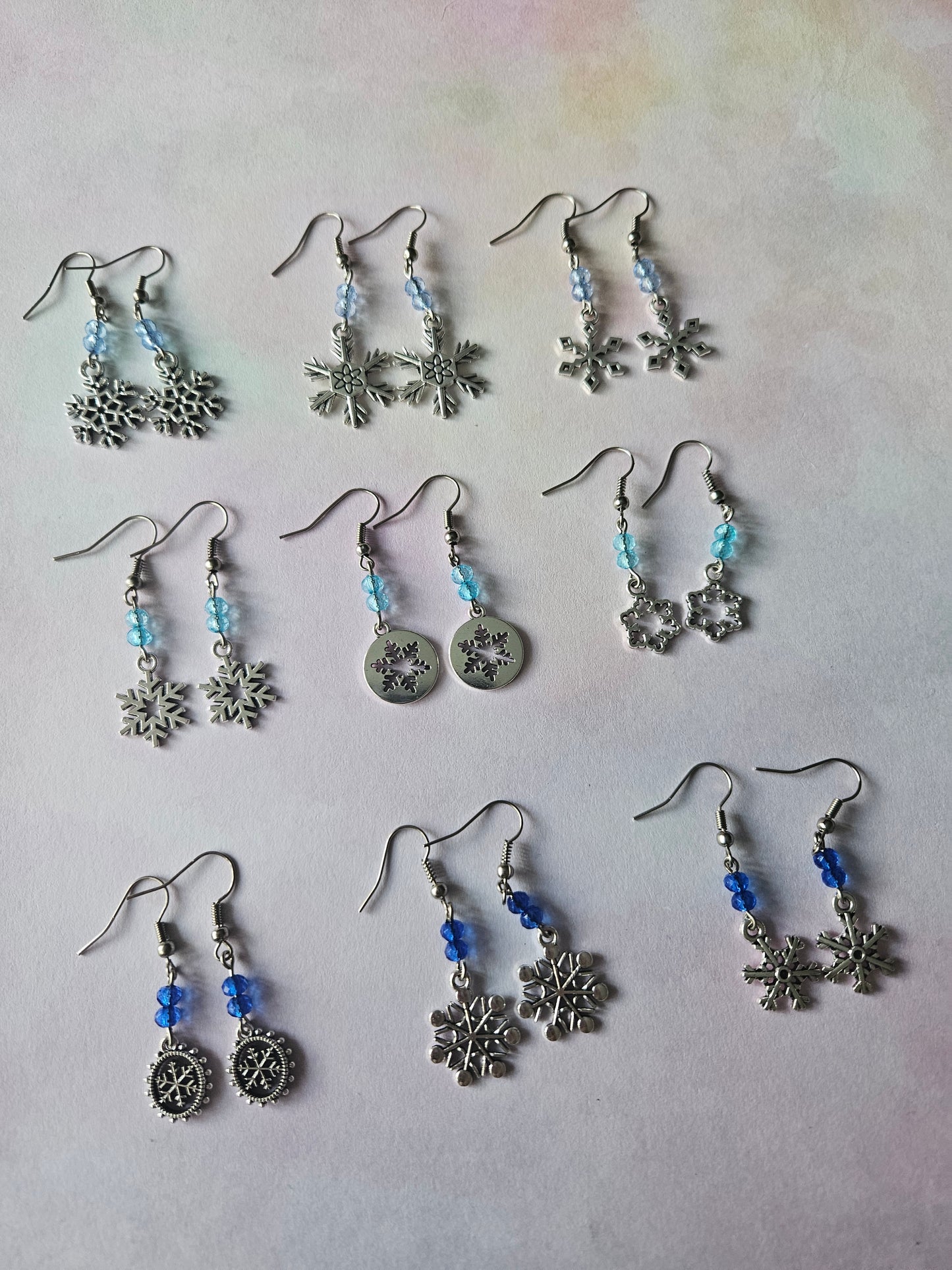 Beaded Snowflake Earrings | Silver Plated Winter Dangle Earrings | Acrylic Beads | Festive Holiday Jewellery Gift