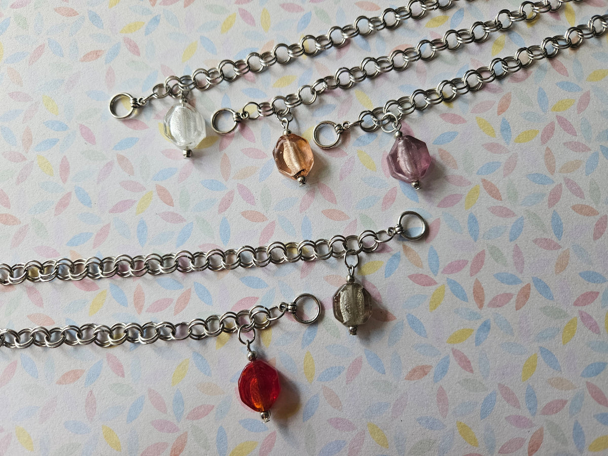 Chainmaille Bracelet | Hexagon Glass Lampwork Bead Bracelet | Stainless Steel Chain Jewellery | Toggle Clasp Bracelet