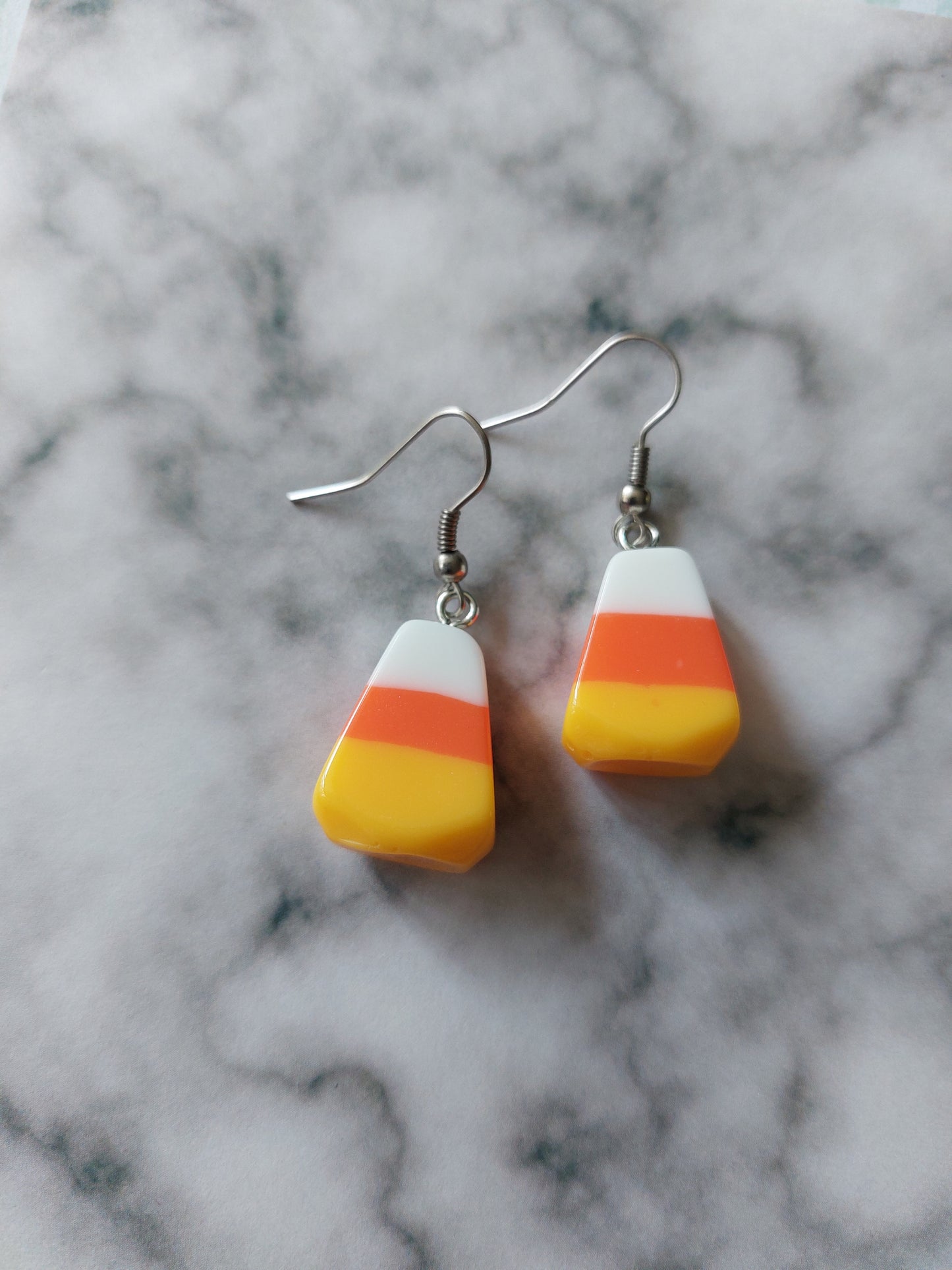 Candy Corn Earrings – Cute Halloween Dangle Earrings, 3D Resin Sweets Jewellery, Spooky Kawaii Gift