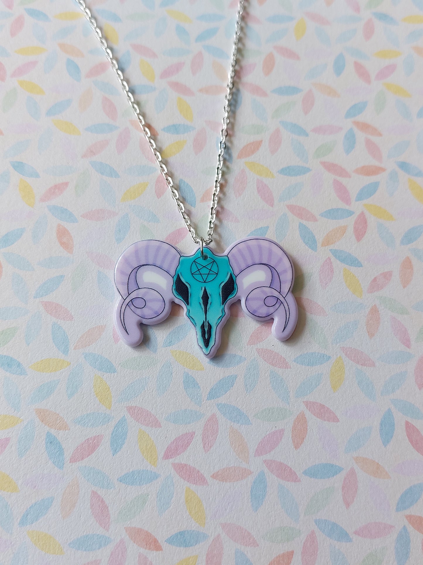 pastel ram skull necklace