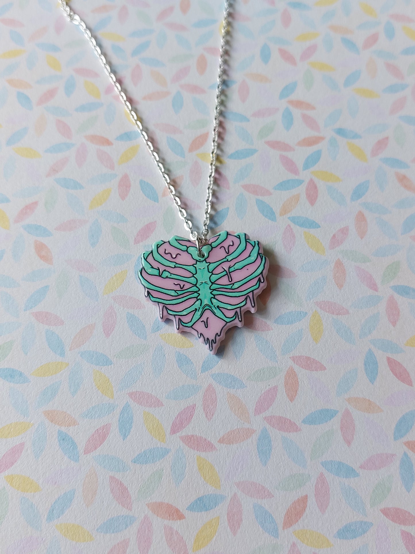 pastel ribcage heart necklace