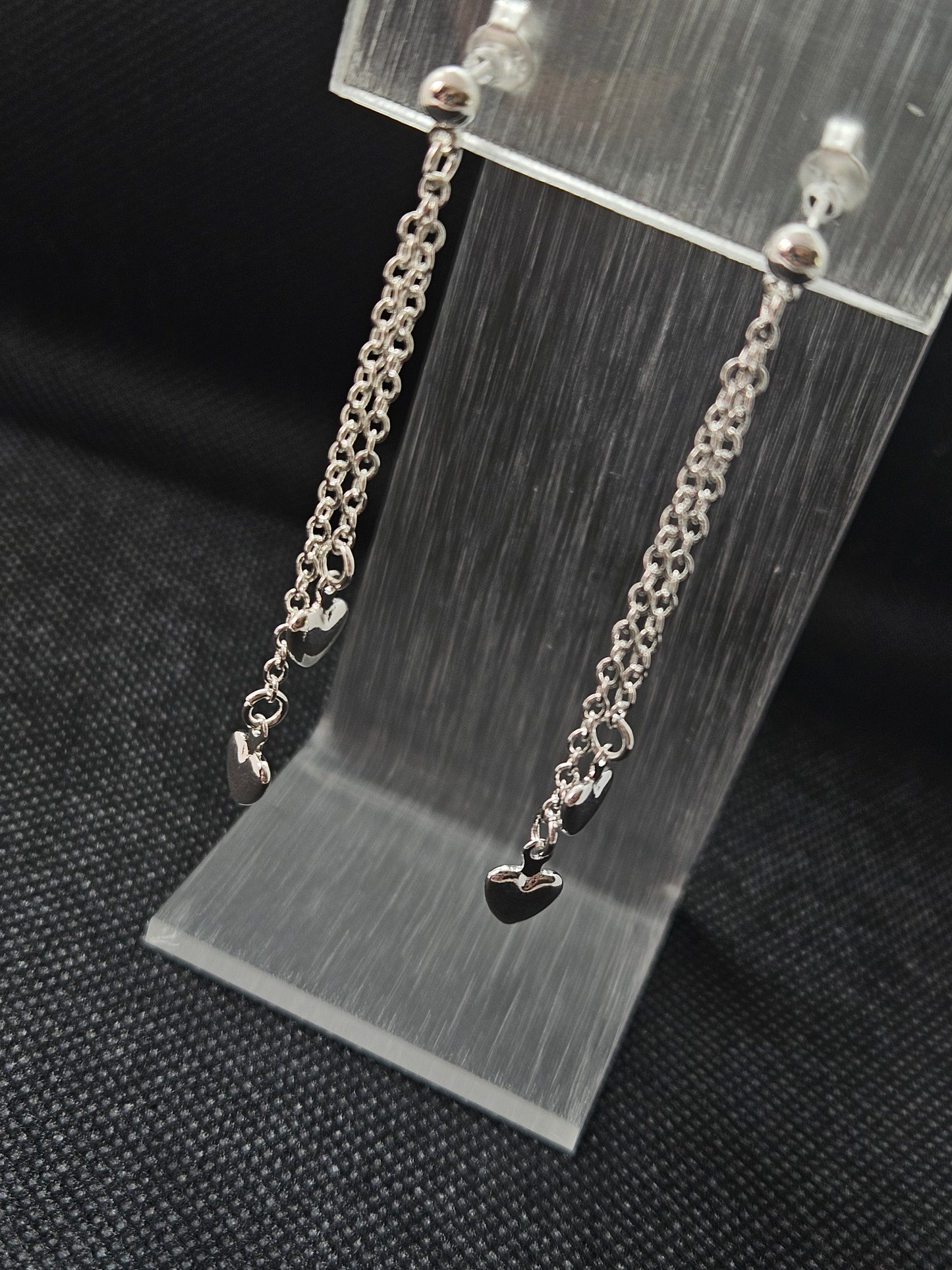 925 Heart Dangle Chain Stud Earrings