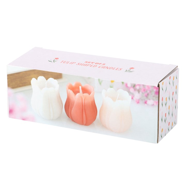 Tulip-Shaped Candles | Set of 3 Unscented Spring Candles | Floral Home Decor | Table Decoration