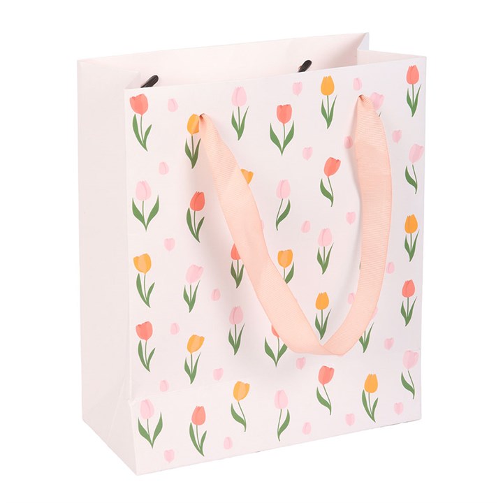 Floral Gift Bag | Tulip Paper Gift Bag | Mother’s Day & Birthday Packaging | 23cm