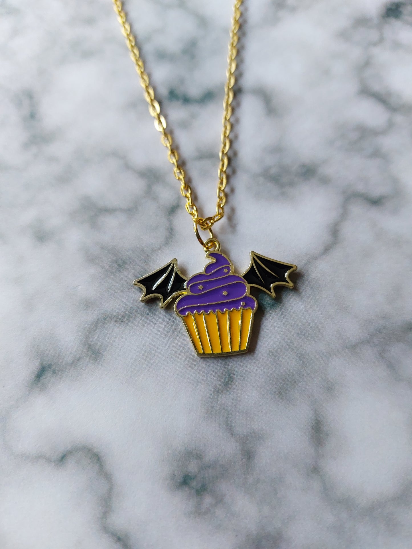 Bat Cupcake Necklace - Cute Halloween Pendant | Spooky Kawaii Jewellery Gift for Her
