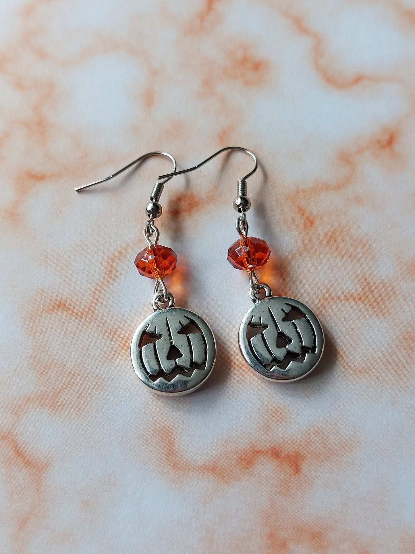 Beaded Pumpkin Earrings – Orange Glass Beads, Silver Plated Charms, Halloween Jewelry, Cute Spooky Accessories, Gift for Her