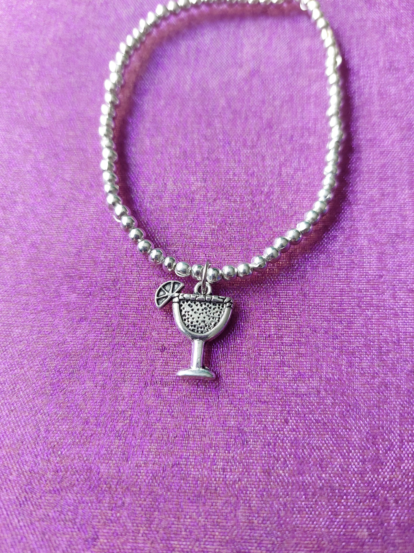 Beaded Cocktail Charm Bracelet | Fun Drink Jewelry | Elasticated Silver Plated Pendant