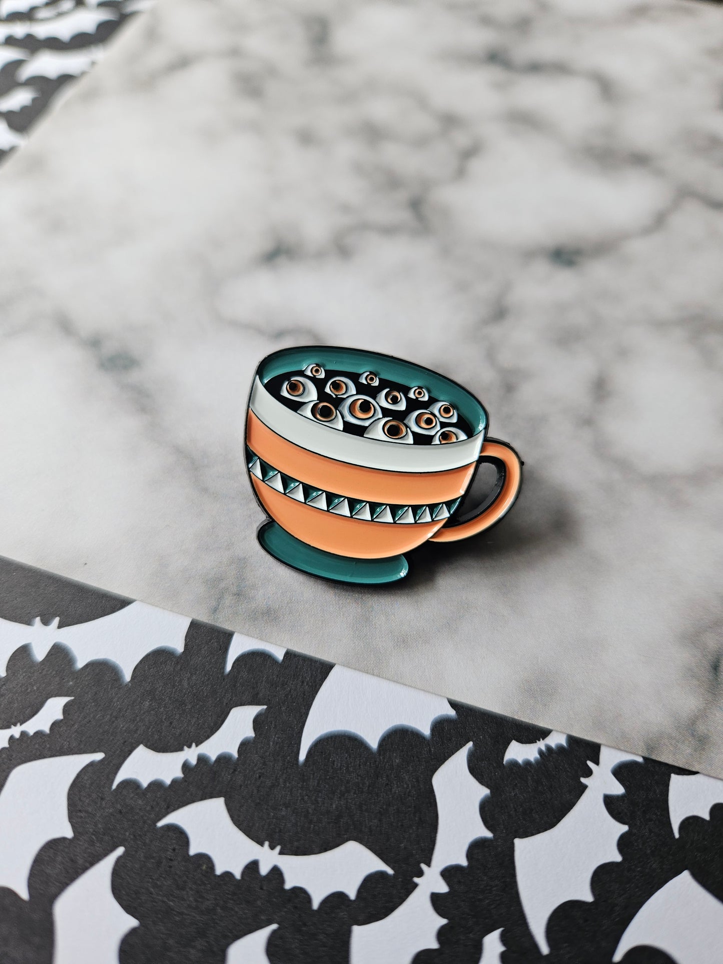 enamel pin badge - eyeball teacup