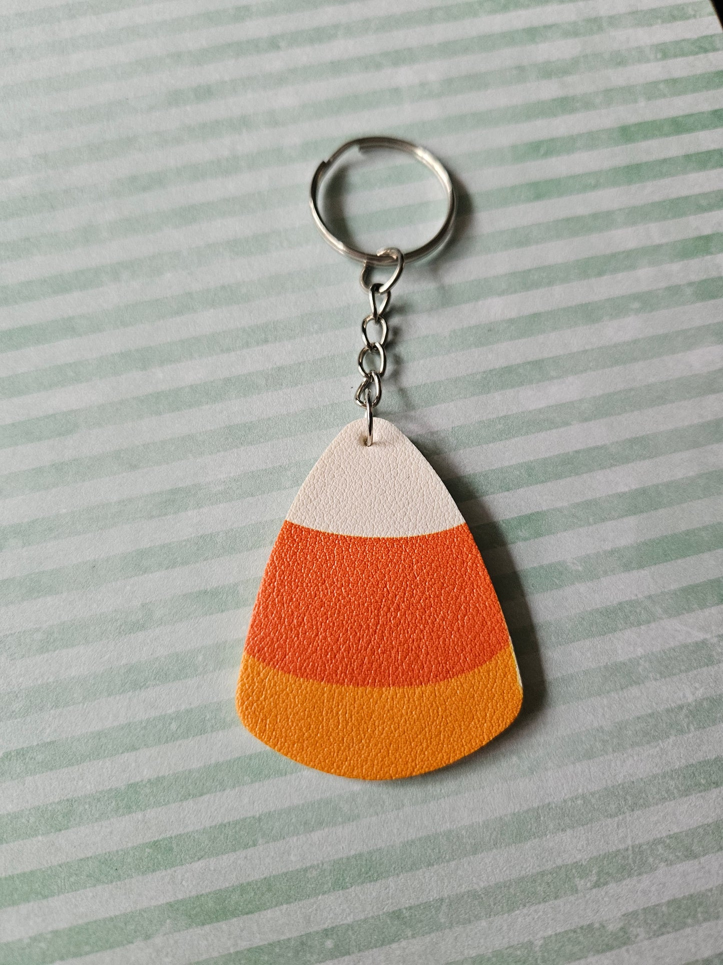 Candy Corn Keyring | Faux Leather Pendant Keychain | Halloween Accessory | Cute Seasonal Gift