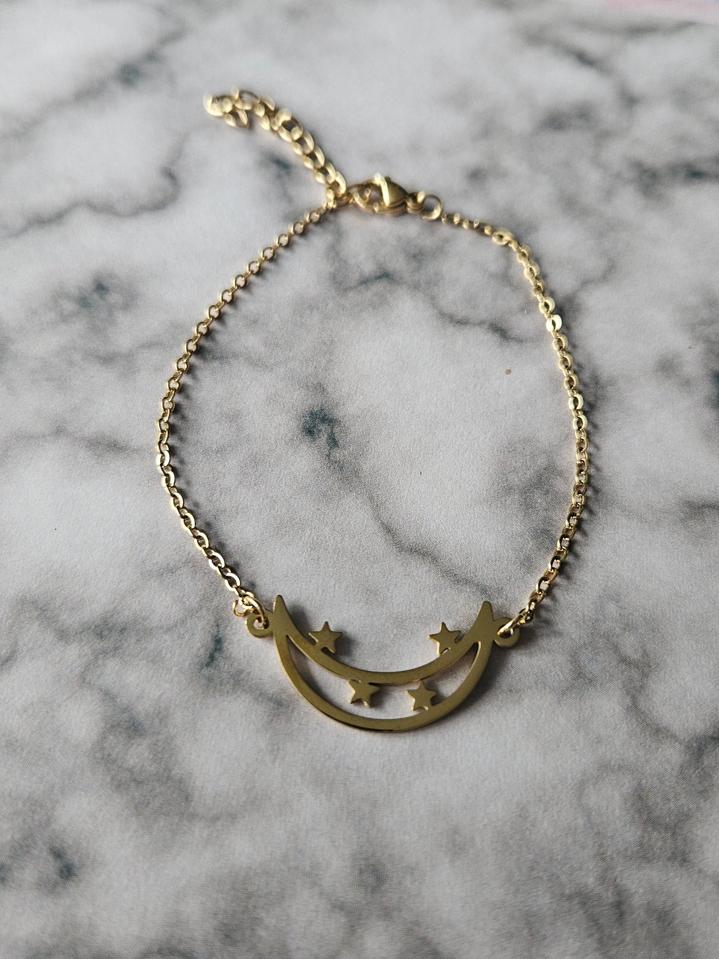 Moon & Stars Chain Bracelet | Celestial Stainless Steel Bracelet | Gothic Witchy Jewellery