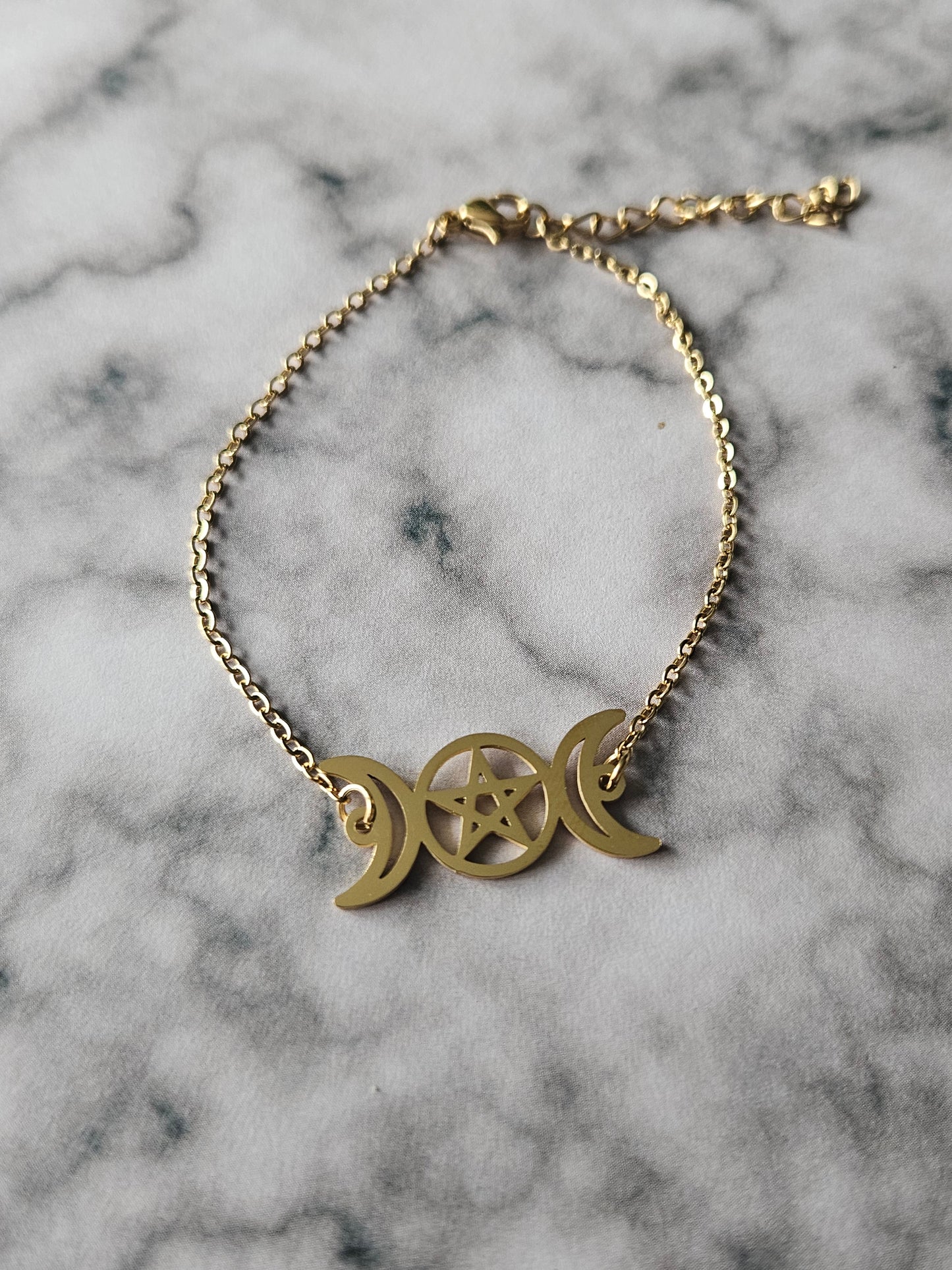 Triple Moon Pentagram Bracelet | Gothic Stainless Steel Bracelet | Witchy Pagan Jewellery