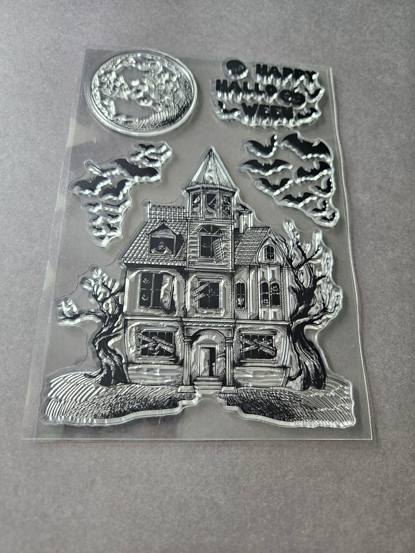 Clear Silicone Haunted House Stamp Sheet | 16×11cm Craft Stamp for Cards, Journals & Halloween DIY