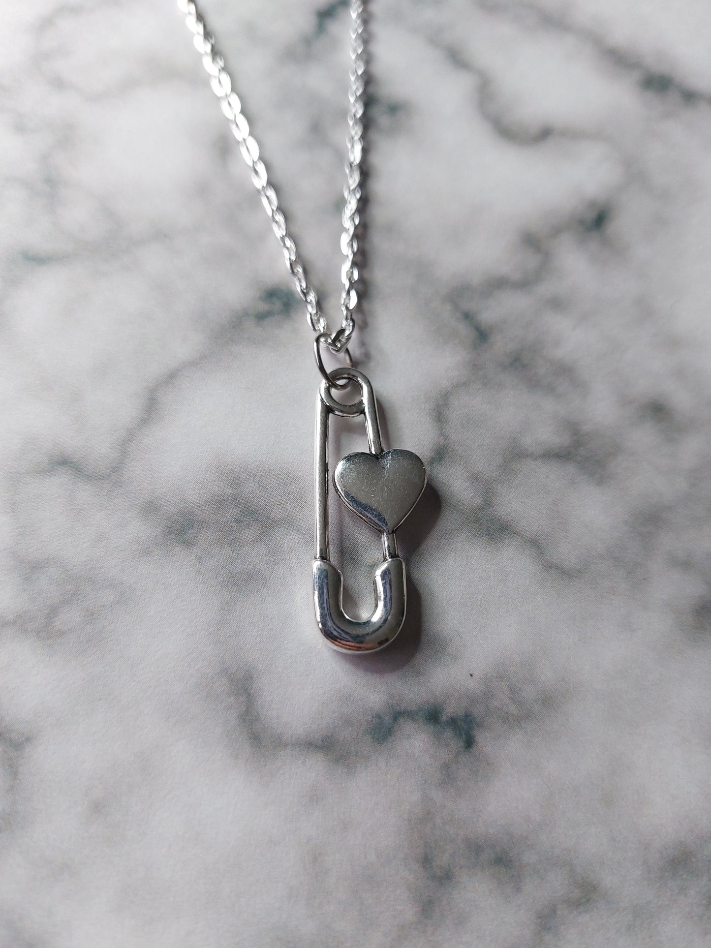 heart safety pin necklace