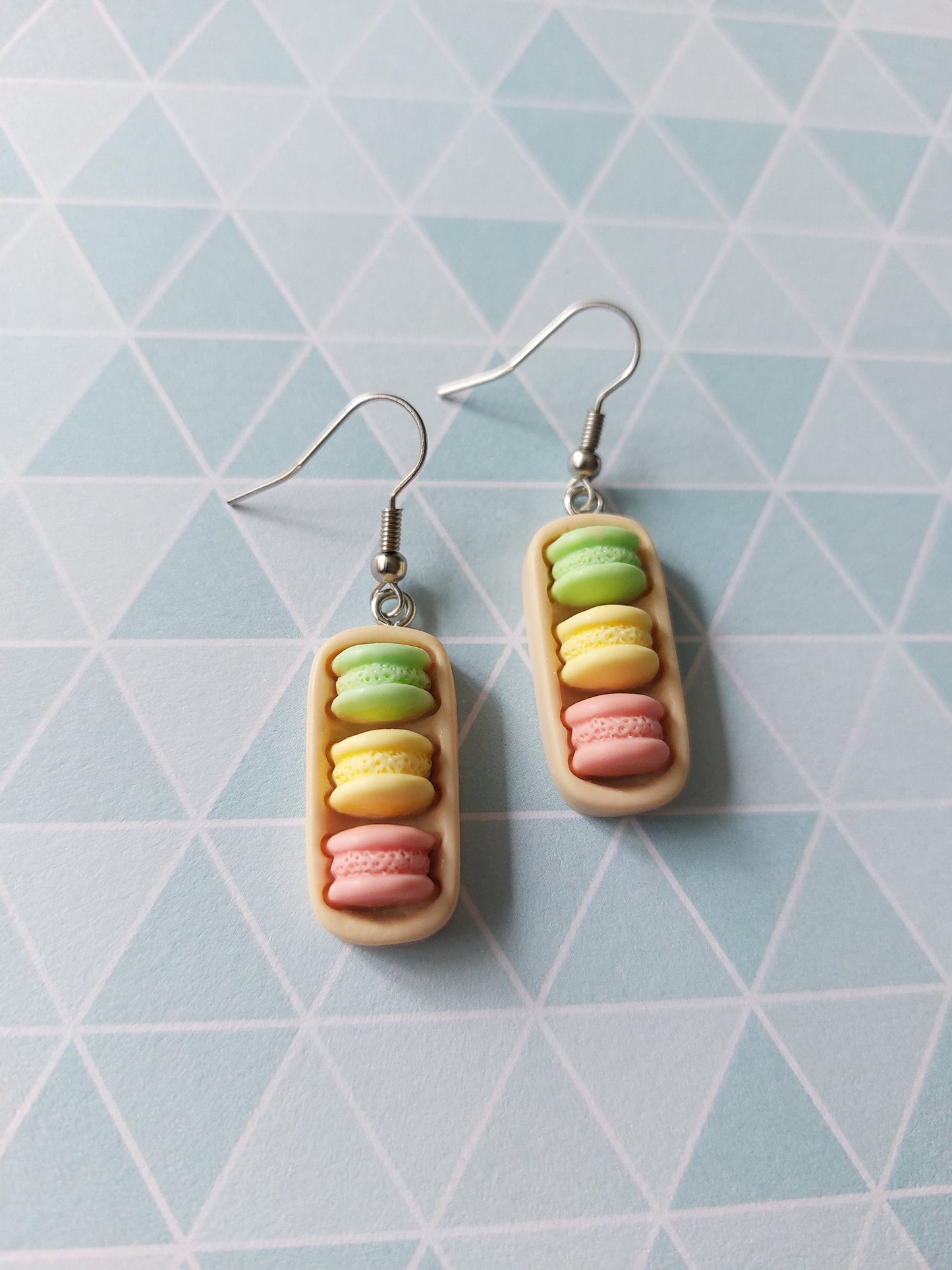 Macaron Earrings – Resin Dessert Dangles, Cute Kawaii Jewelry, Silver Tone Hooks, Gift for Her, Sweet Treat Earrings