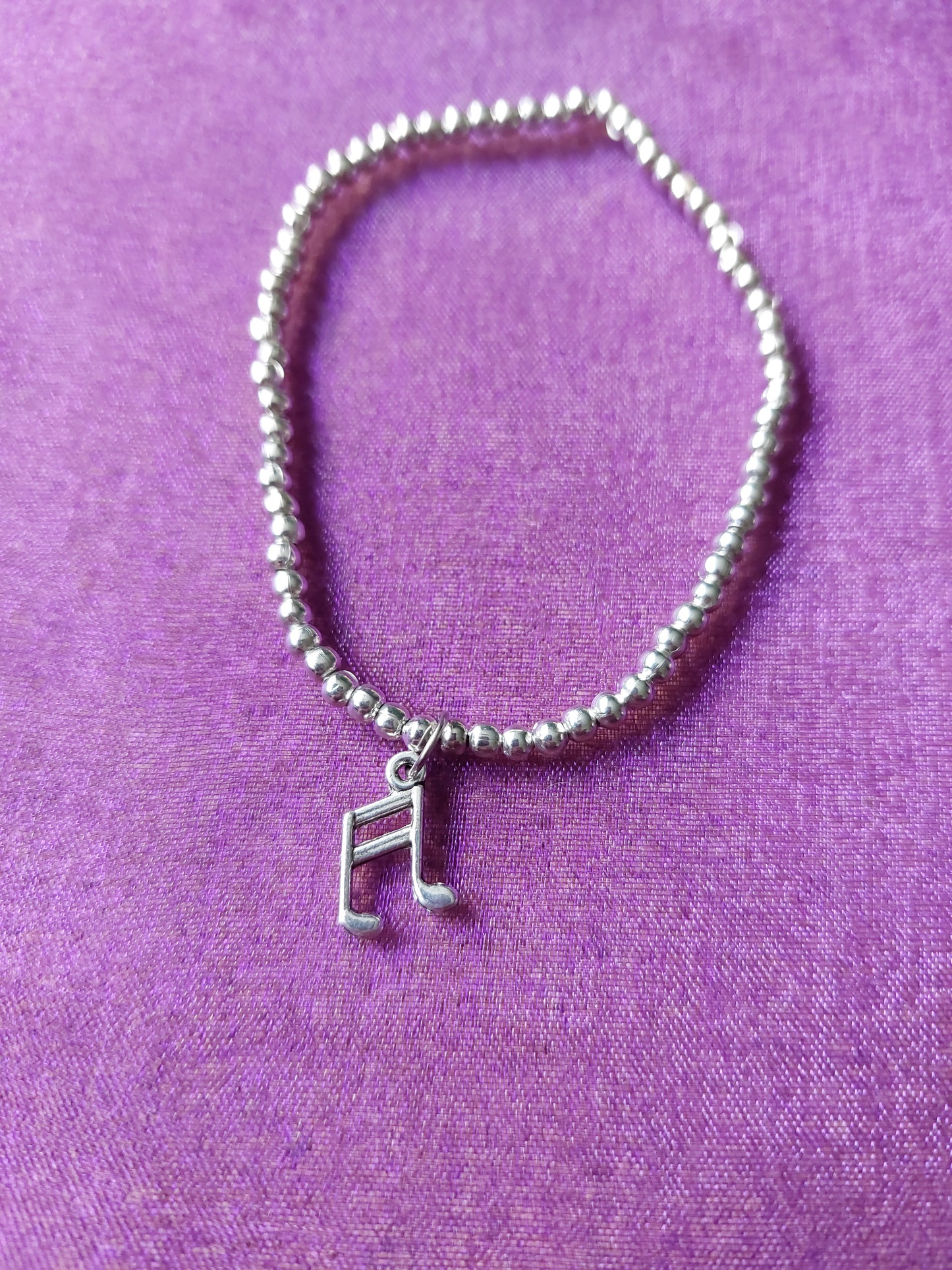 Beaded Musical Note Charm Bracelet | Silver Plated & Elastic | Music Lover Gift Jewelry