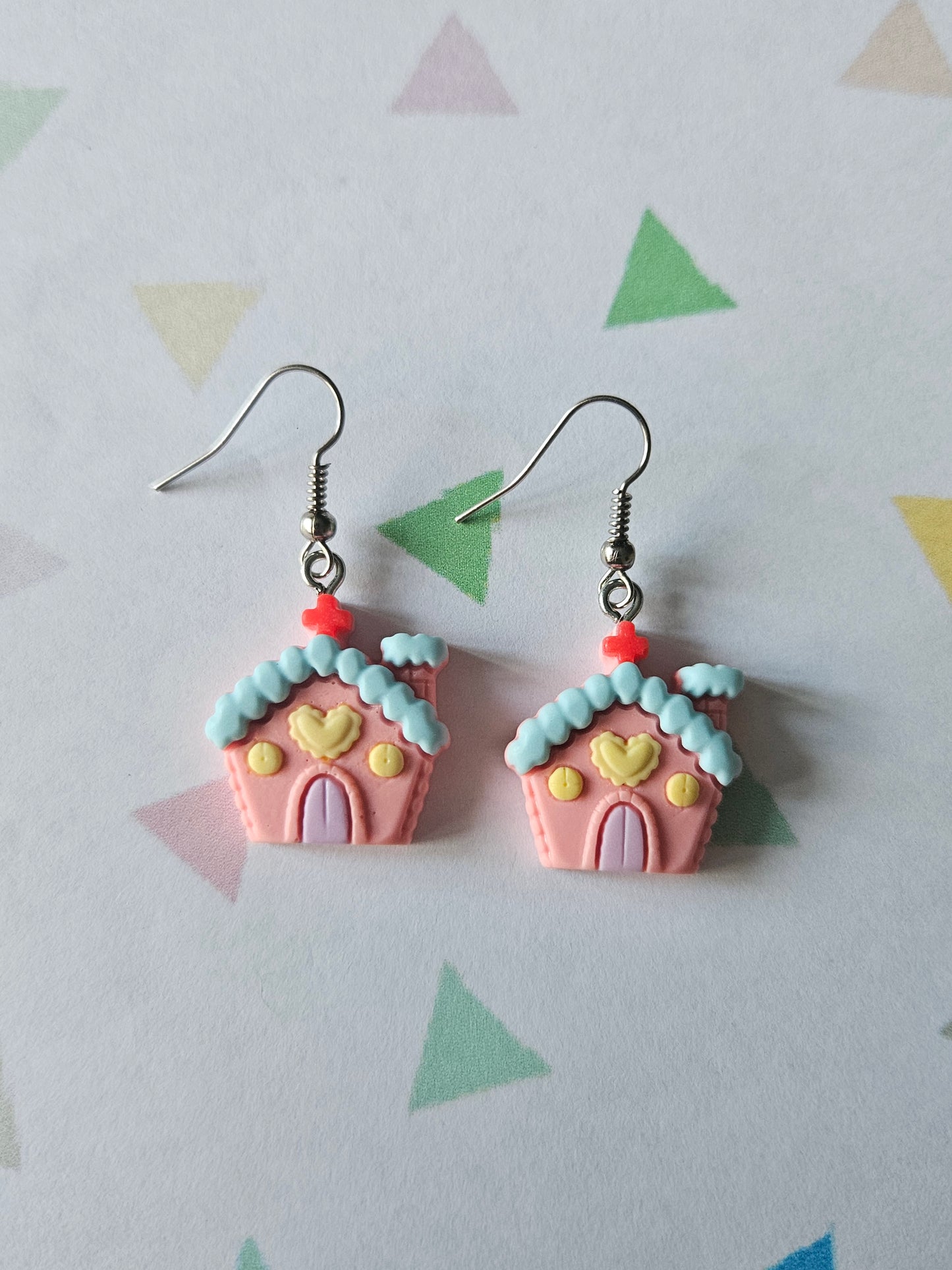 Pastel Christmas Cottage Earrings | Resin Festive Dangle Earrings | Cute Holiday Jewellery