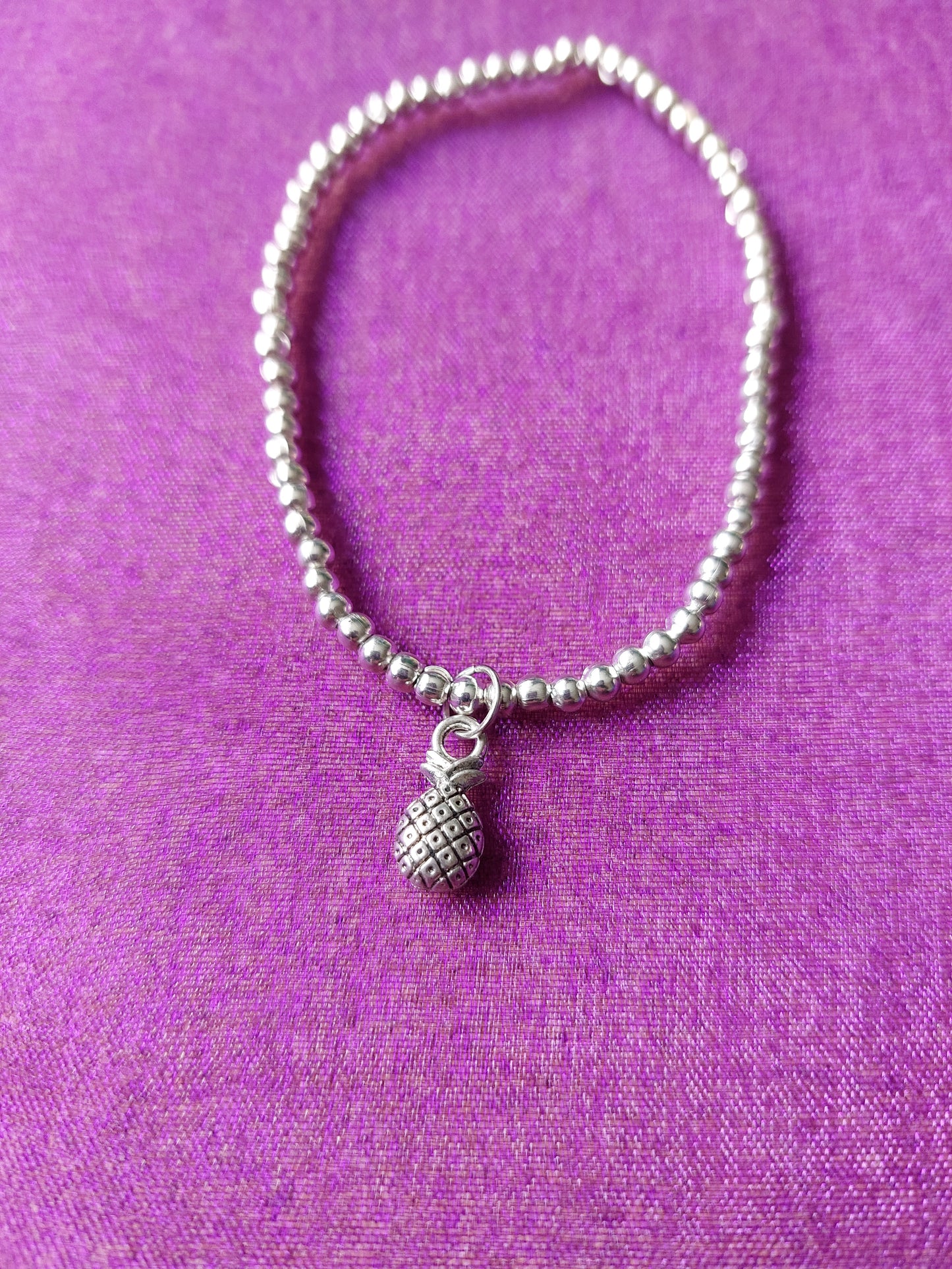 Pineapple Charm Bracelet | Beaded Elastic Jewellery | Cute Tropical Statement Accessory