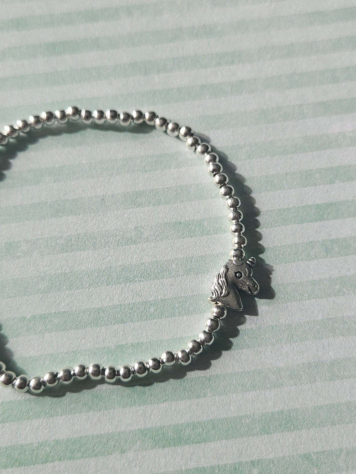 Unicorn Bracelet | Beaded Silver Plated Unicorn Charm Bracelet | Fantasy Stretch Bracelet | Silver Tone Jewellery | Unicorn Gift