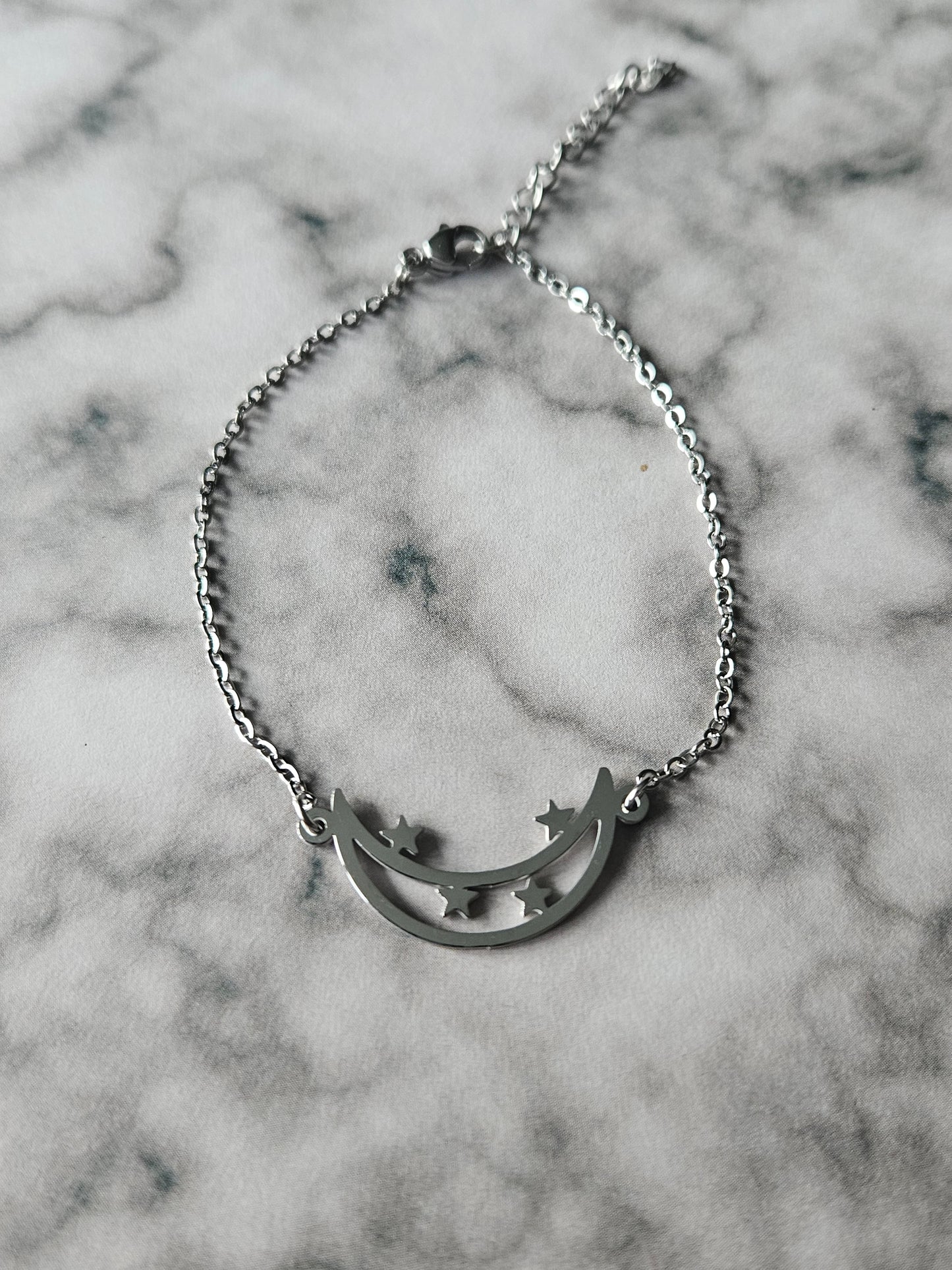 Moon & Stars Chain Bracelet | Celestial Stainless Steel Bracelet | Gothic Witchy Jewellery