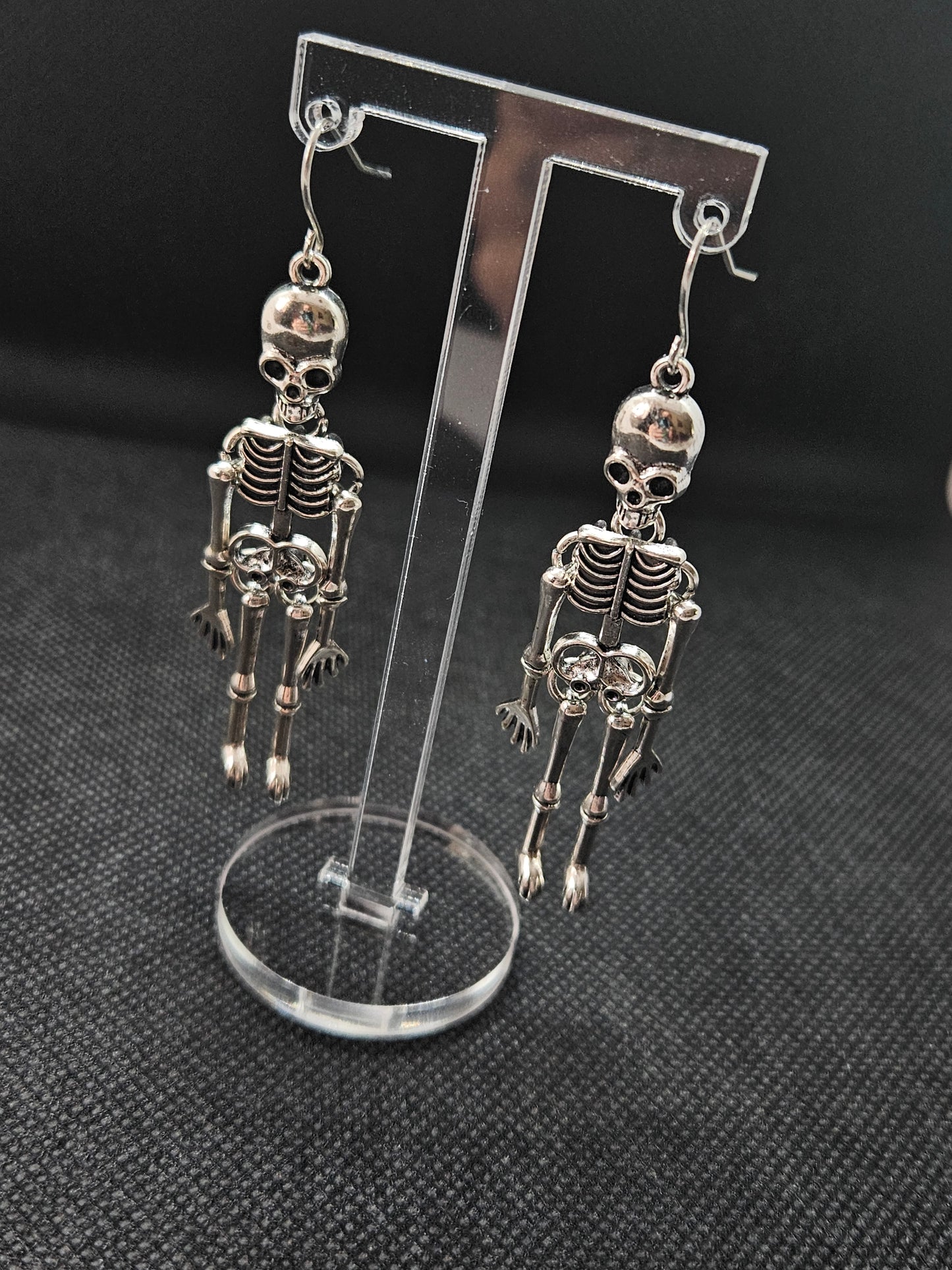 Skeleton Dangle Earrings | Silver Plated Articulated Skeleton Earrings | Gothic Jewellery