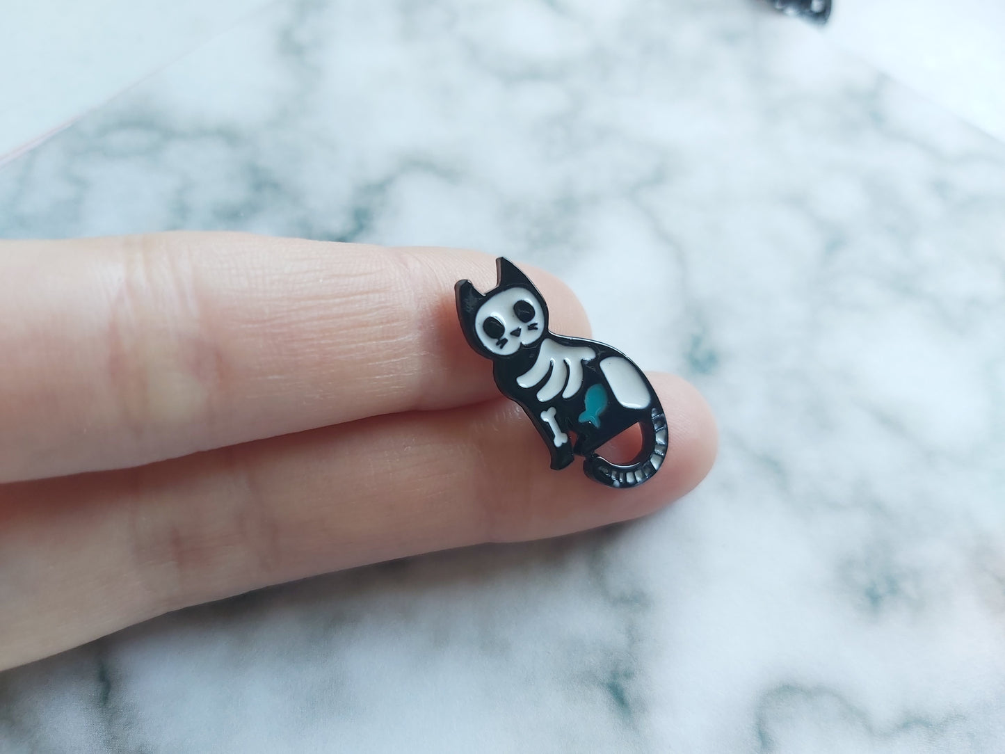 Enamel Pin Badge - Sitting Skeleton Cat