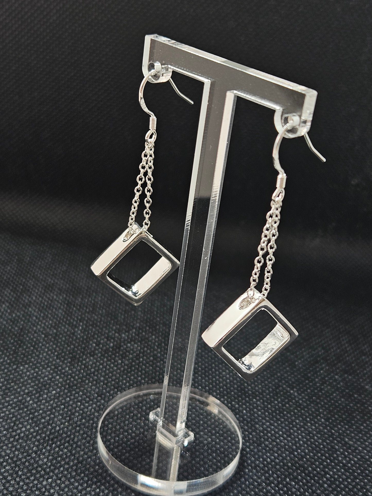 925 square dangle chain earrings
