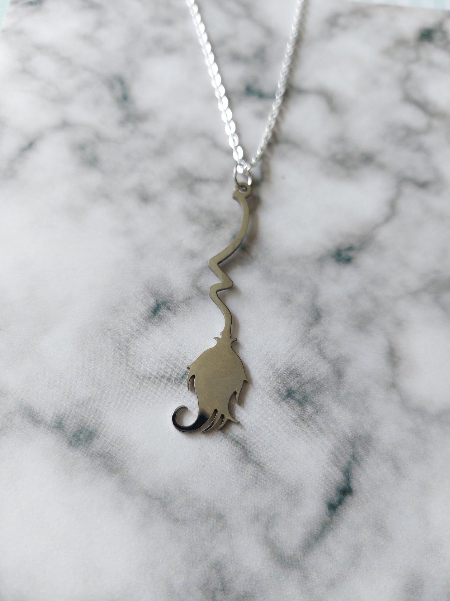 Broomstick Necklace - Stainless Steel Pendant | Witchy, Magical, Halloween Inspired Jewelry for Fans of Fantasy & Witchcraft