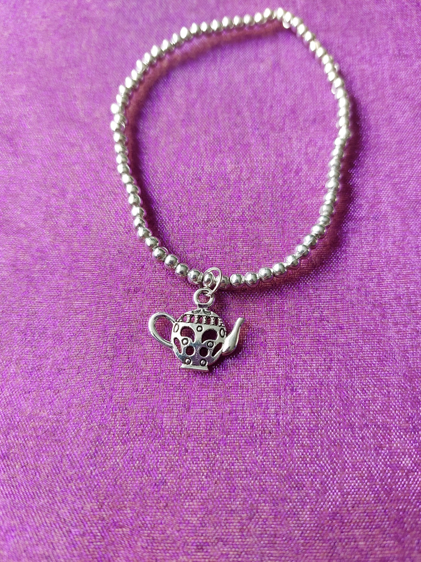 Teapot Charm Bracelet | Beaded Elastic Jewellery | Cute Tea Lover Statement Accessory