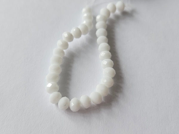 faceted glass beads - 6mm x 4mm - rondelle - white