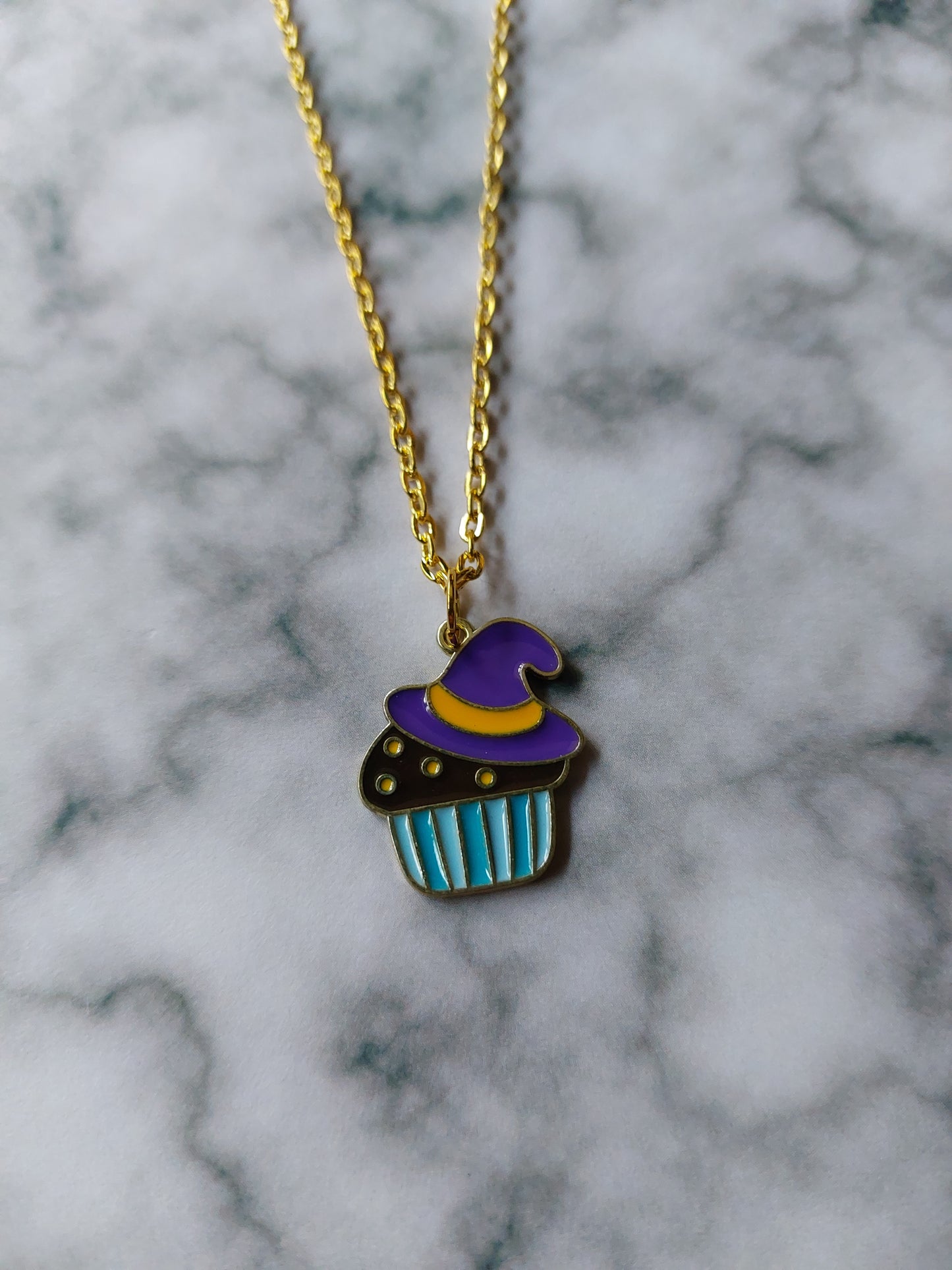 Witch Hat Cupcake Necklace - Cute Halloween Pendant | Kawaii Witchy Jewellery Gift for Her