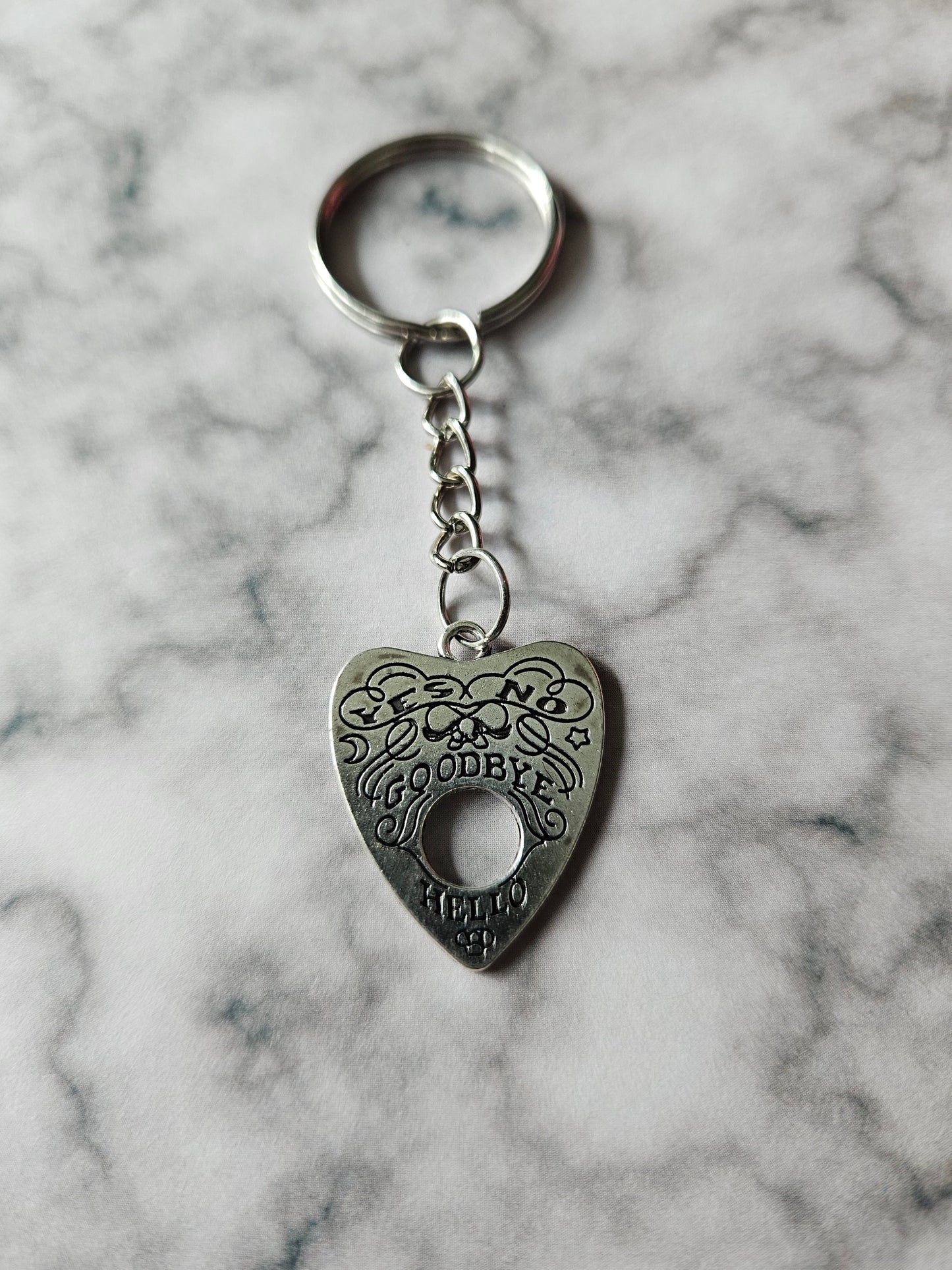 Ouija Planchette Keyring | Silver Plated Pendant on Split Ring, Gothic, Occult & Mystical Accessory, Handmade Bag or Key Charm