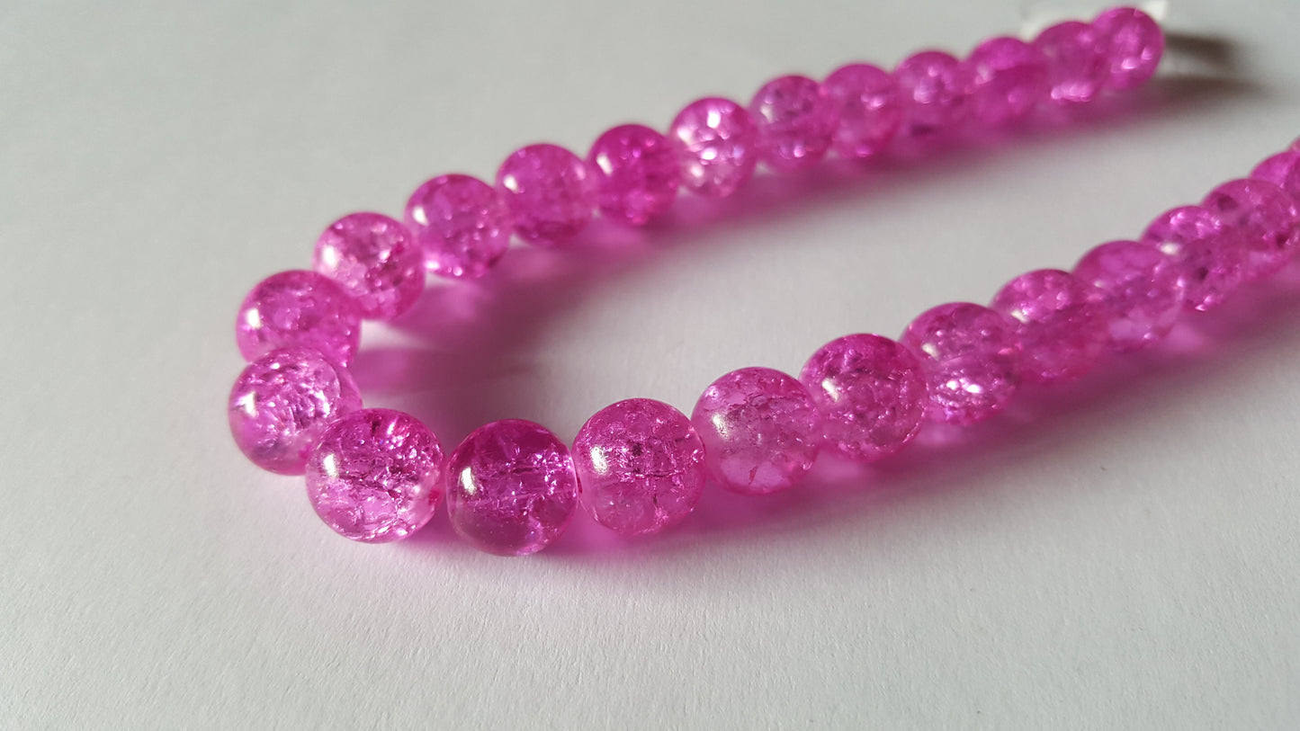10mm crackle glass beads - bright pink