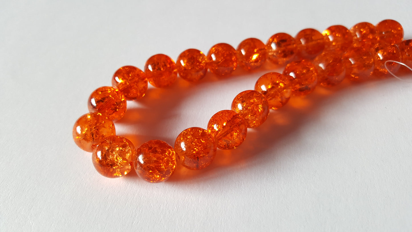 10mm crackle glass beads - fiery orange