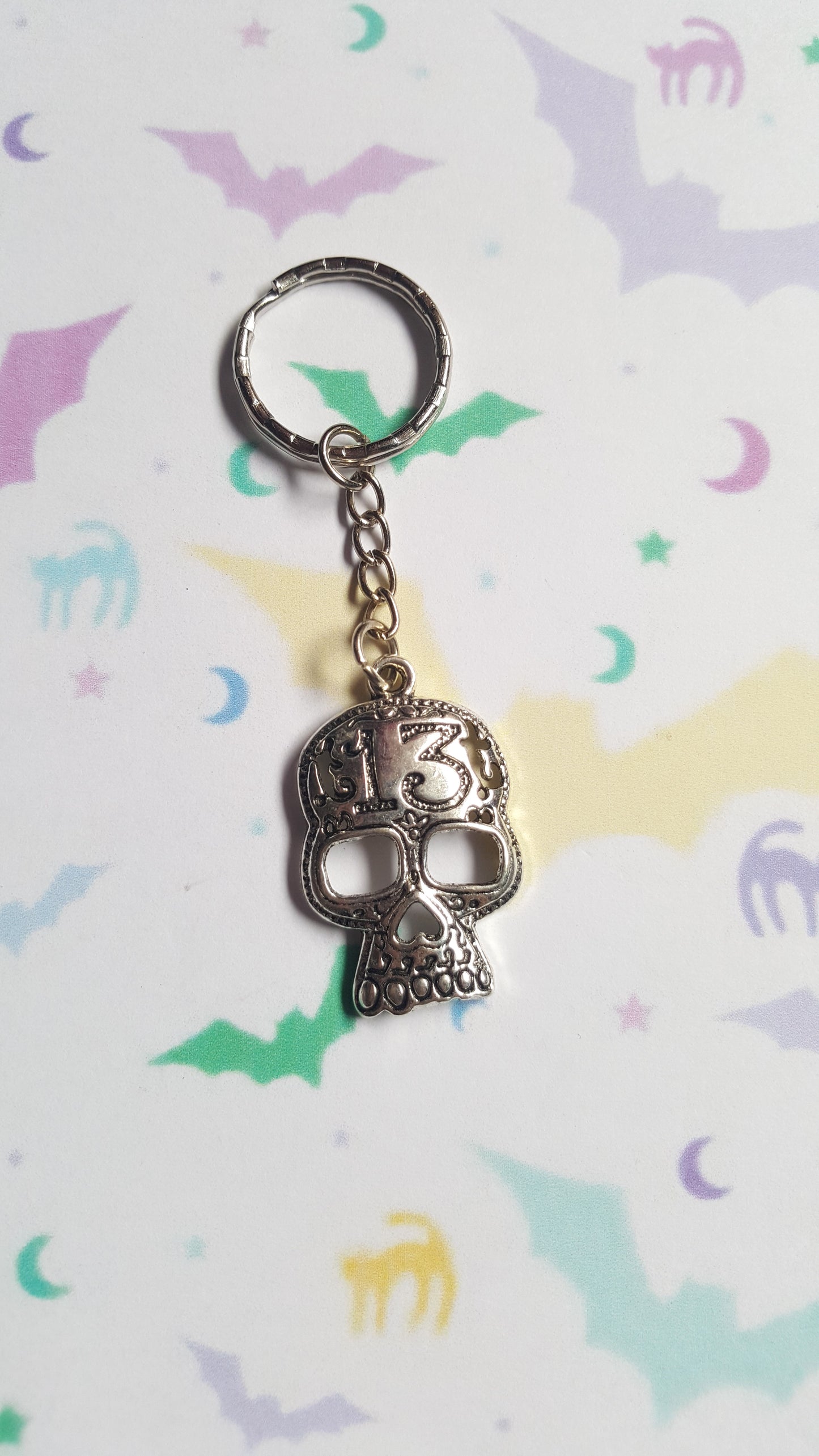 Gothic Skull Keyring - Silver Tone Halloween Bag Charm | Spooky Alternative Gift for Him or Her