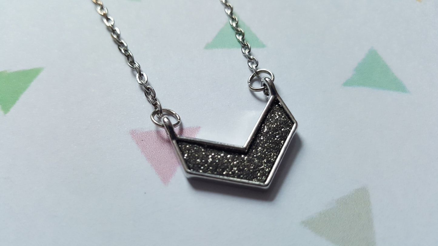 silver glitter chevron necklace