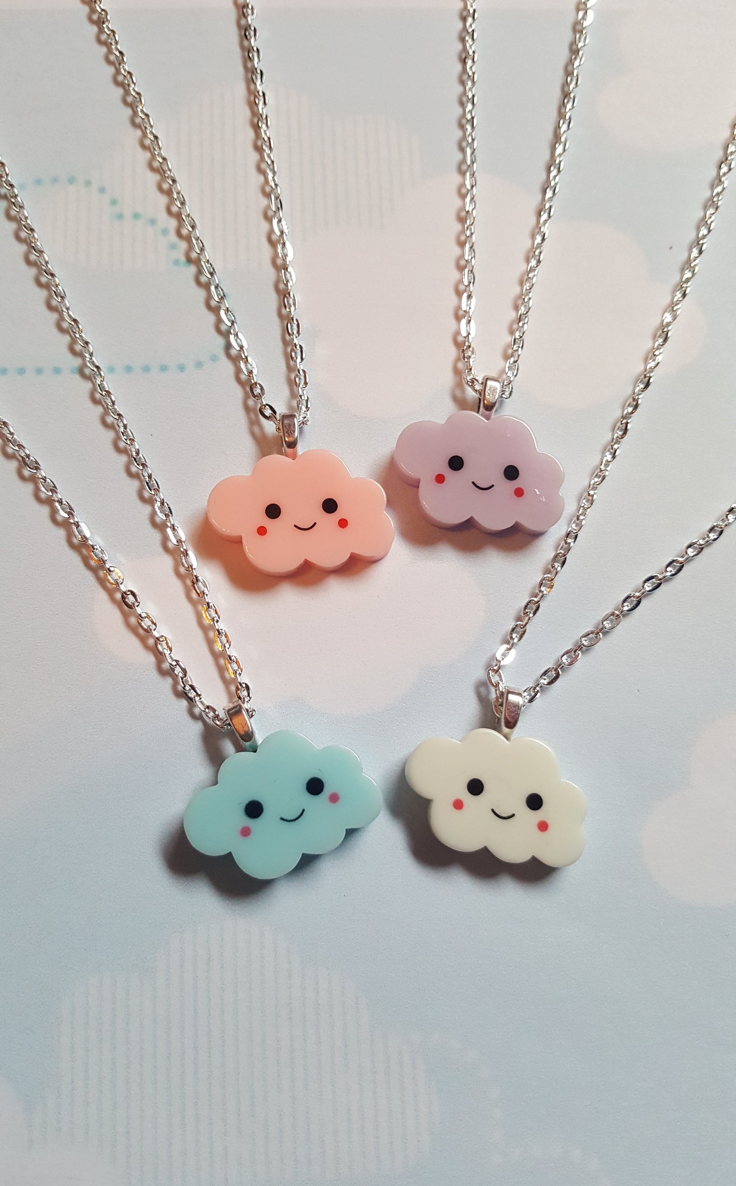 Cute Cloud Face Necklace – Kawaii Smiley Cloud Pendant, Silver Plated Chain, Cute Weather Jewellery Gift for Her