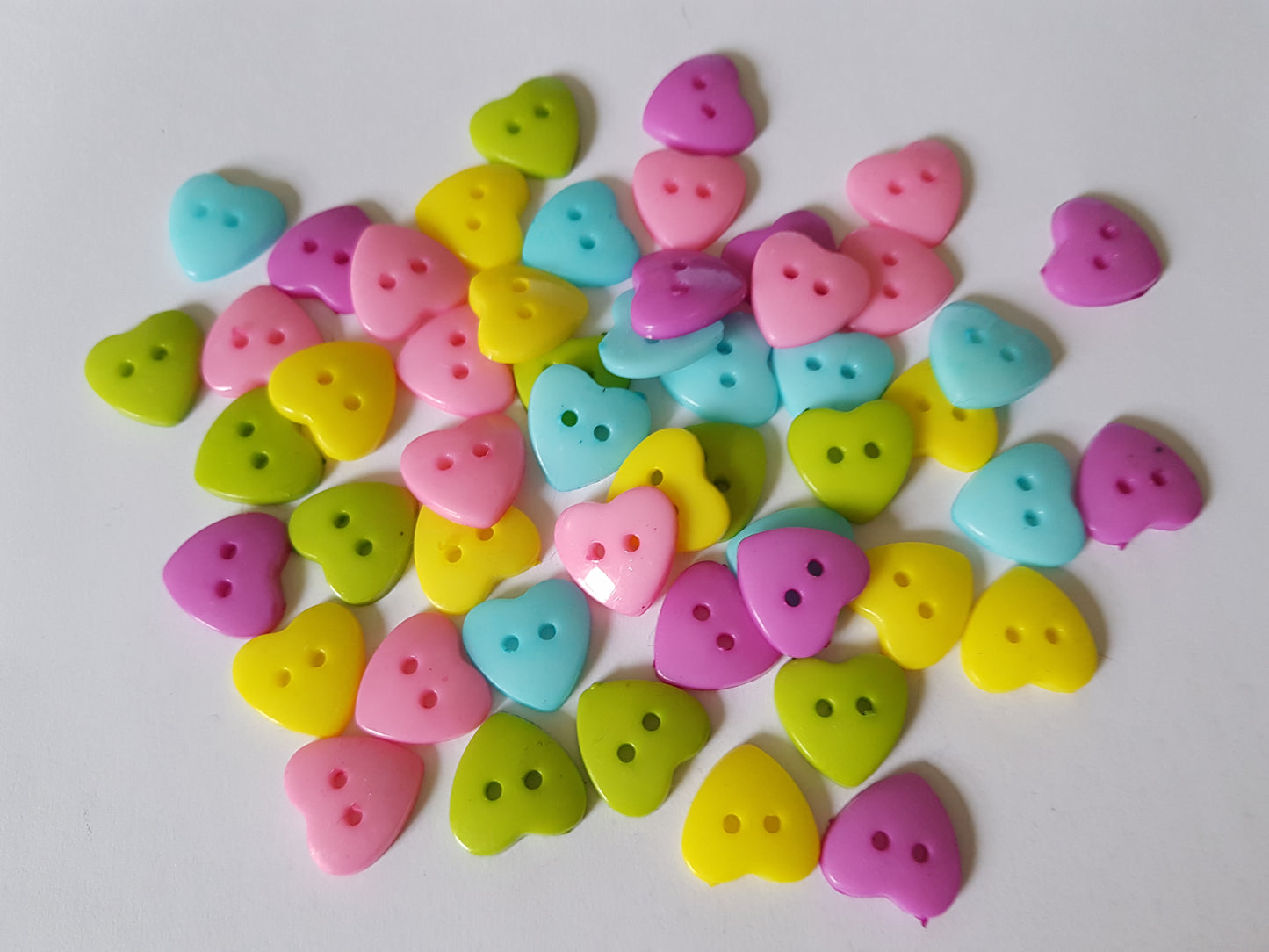 50 x 14mm Acrylic Heart Buttons | 2-Hole DIY Craft Buttons for Sewing, Scrapbooking & Handmade Projects