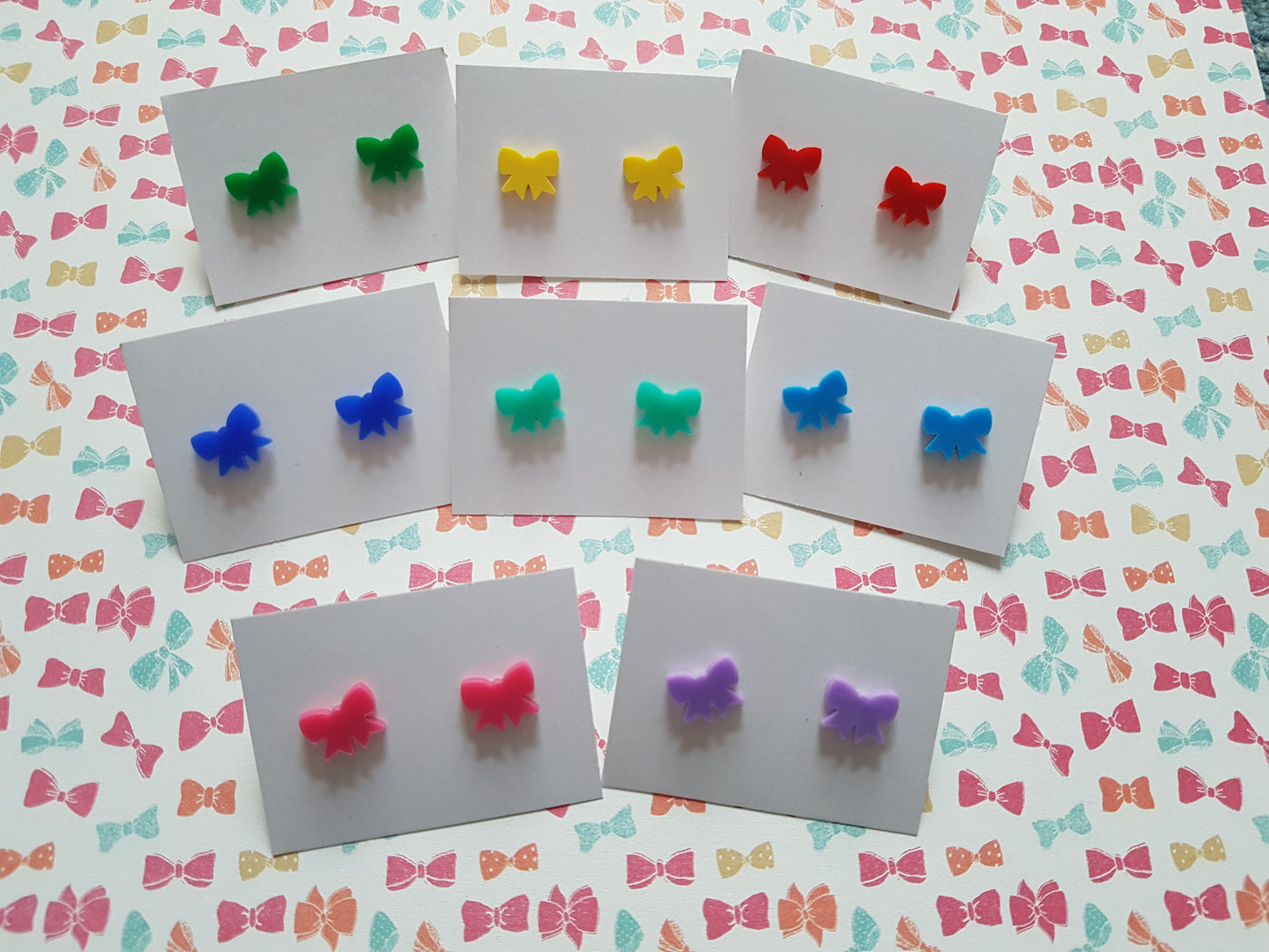Cute Bow Stud Earrings - Tiny Acrylic Silver Plated Earrings for Everyday Wear, Gifts & Kawaii Accessories