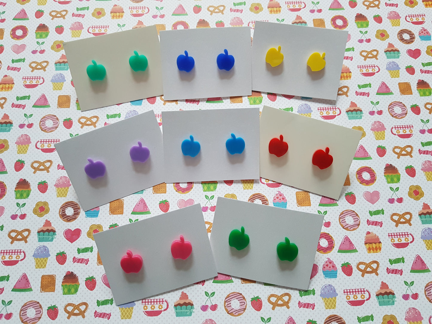 Cute Apple Stud Earrings | Acrylic Fruit Earrings | Kawaii Jewelry | Small Silver Studs | Gift for Her