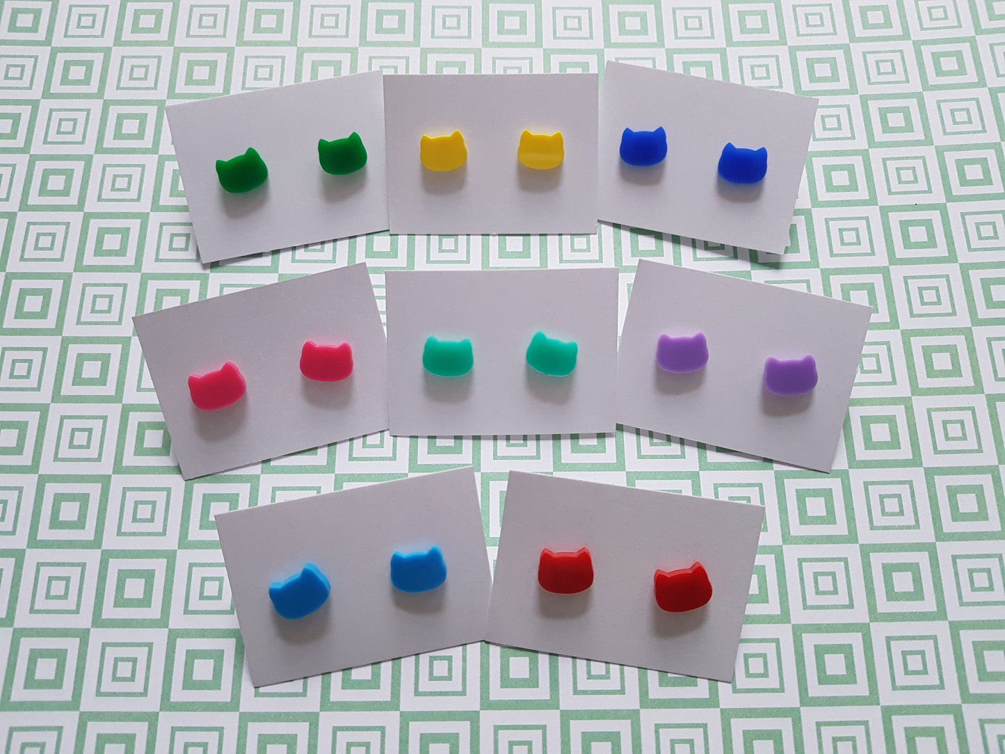 Cute Cat Stud Earrings | Acrylic Kitty Earrings | Kawaii Jewelry | Gift for Cat Lovers | Small Silver Studs