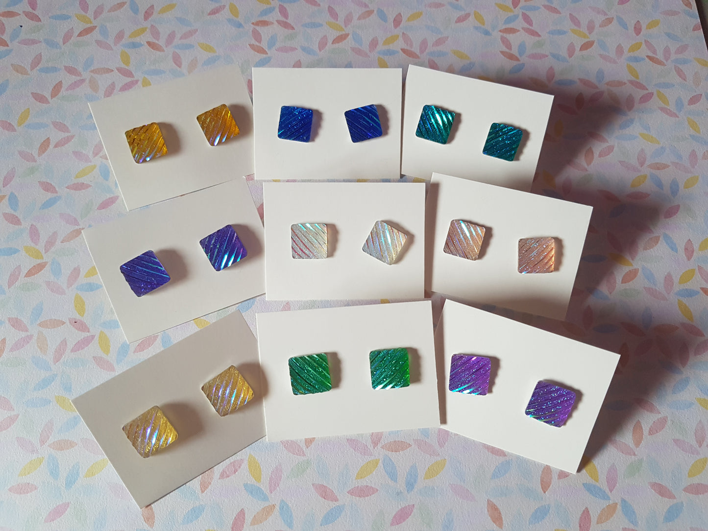 Rainbow Square Druzy Stud Earrings | Colourful Resin Earrings | Fun Glitter Jewelry | Cute Gift for Her
