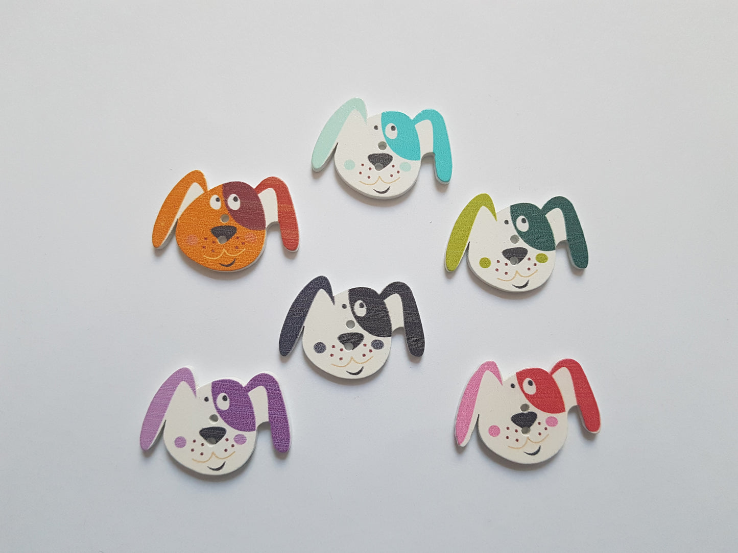 10 x 2-Hole Printed Wooden Buttons - 33mm - Dog - Purple